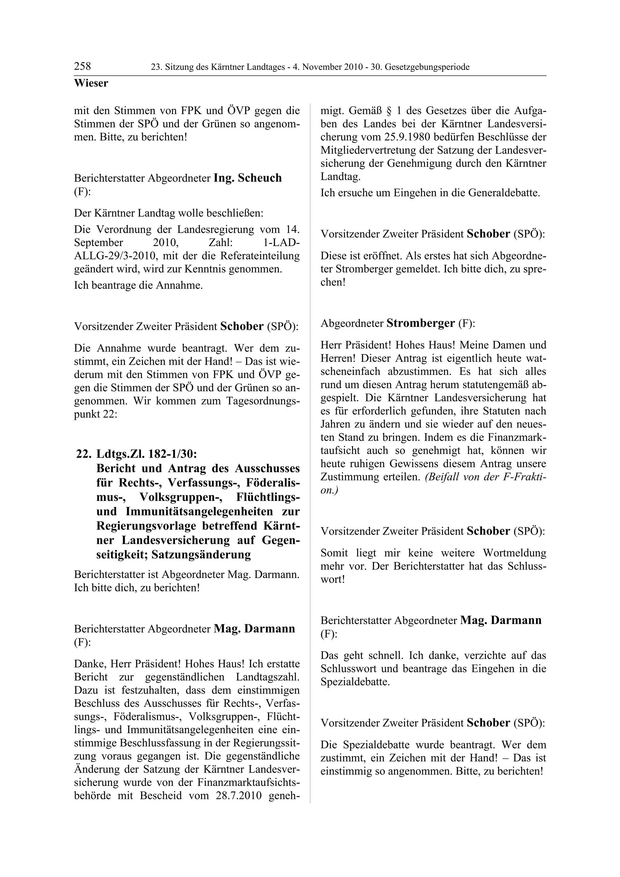 23. LTG-Sitzung am 4. November 2010