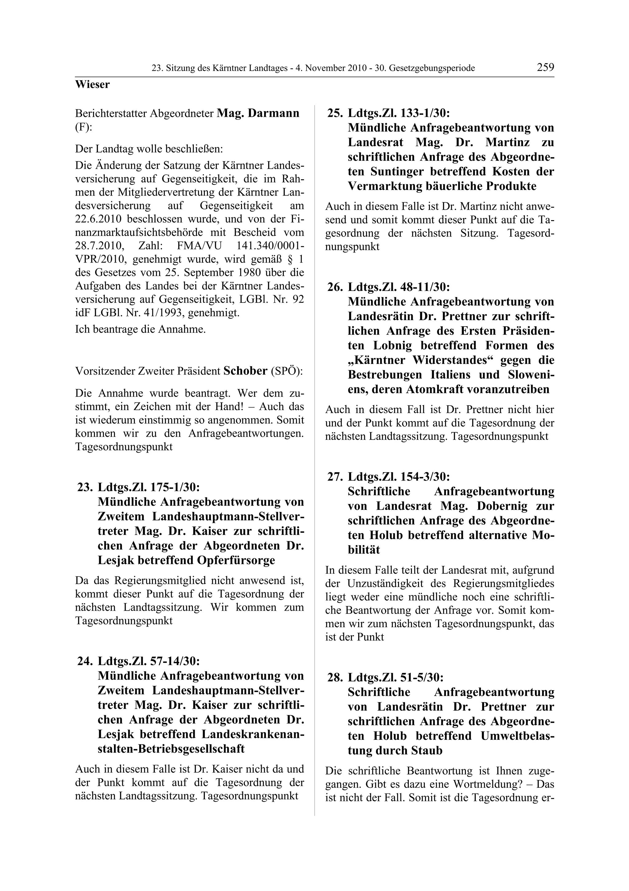 23. LTG-Sitzung am 4. November 2010