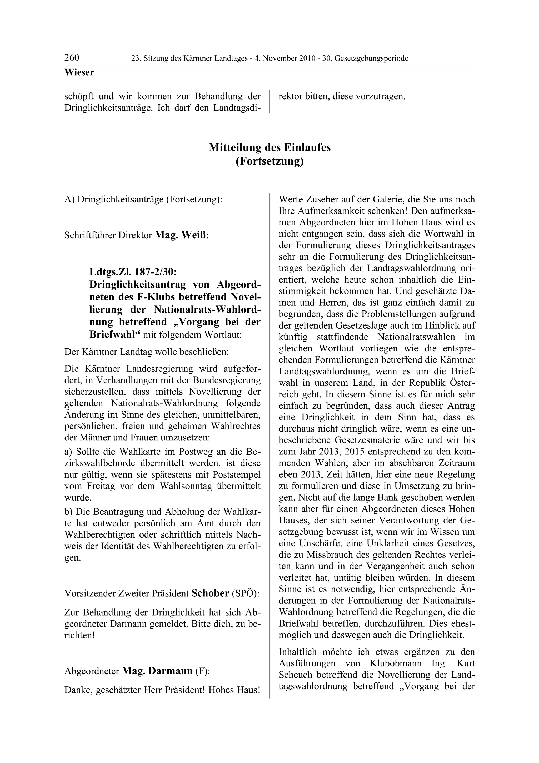 23. LTG-Sitzung am 4. November 2010