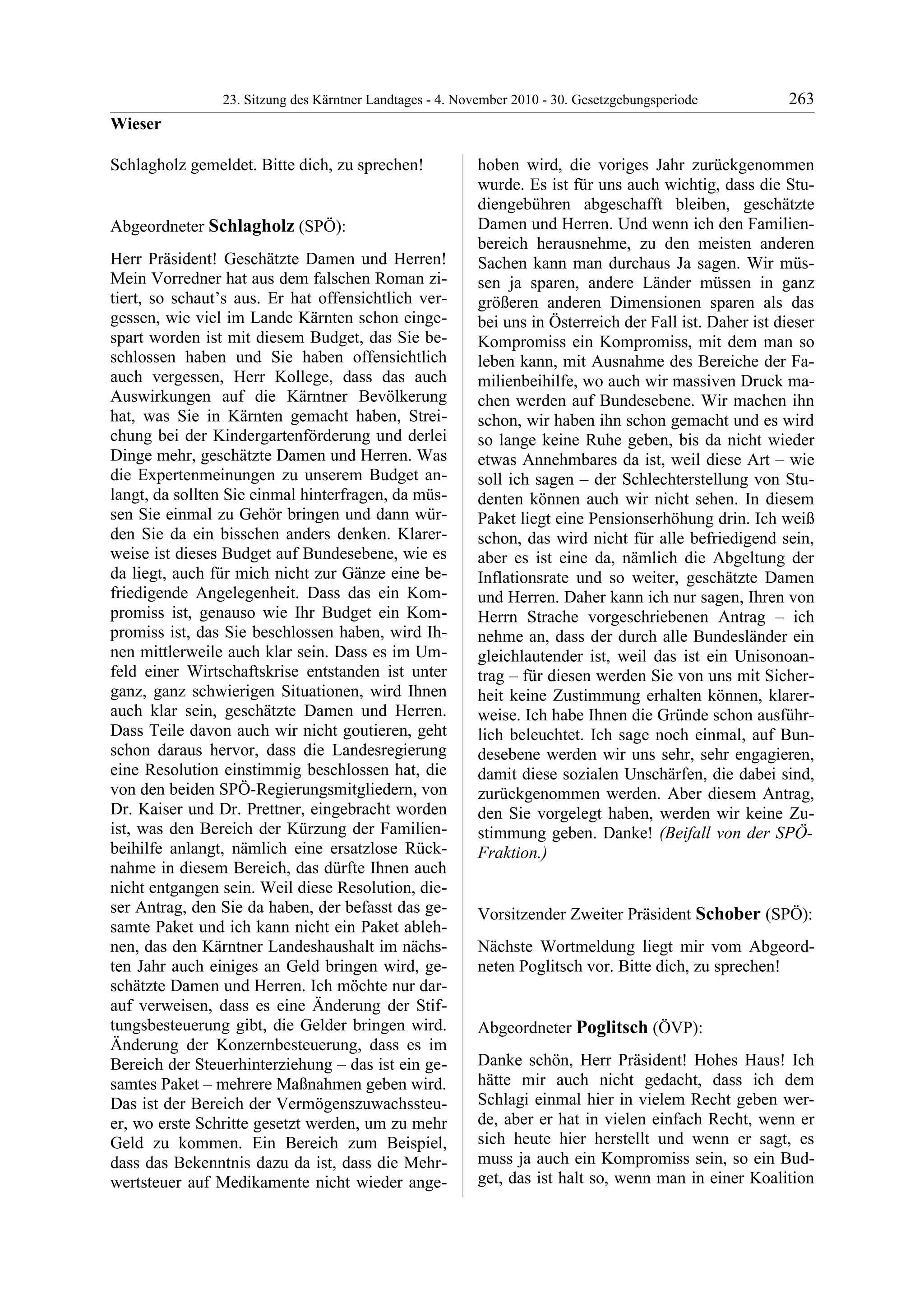 23. LTG-Sitzung am 4. November 2010