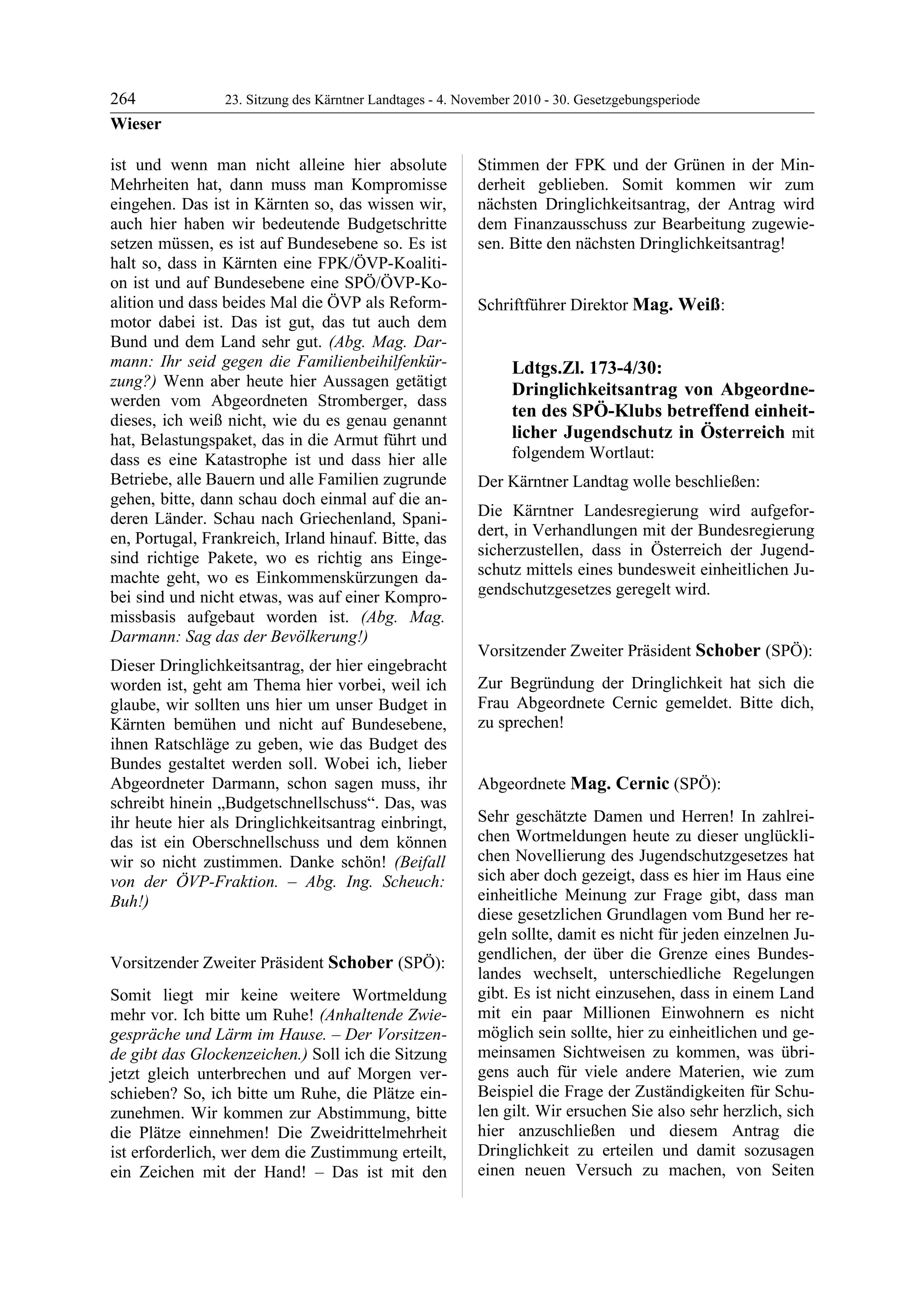 23. LTG-Sitzung am 4. November 2010