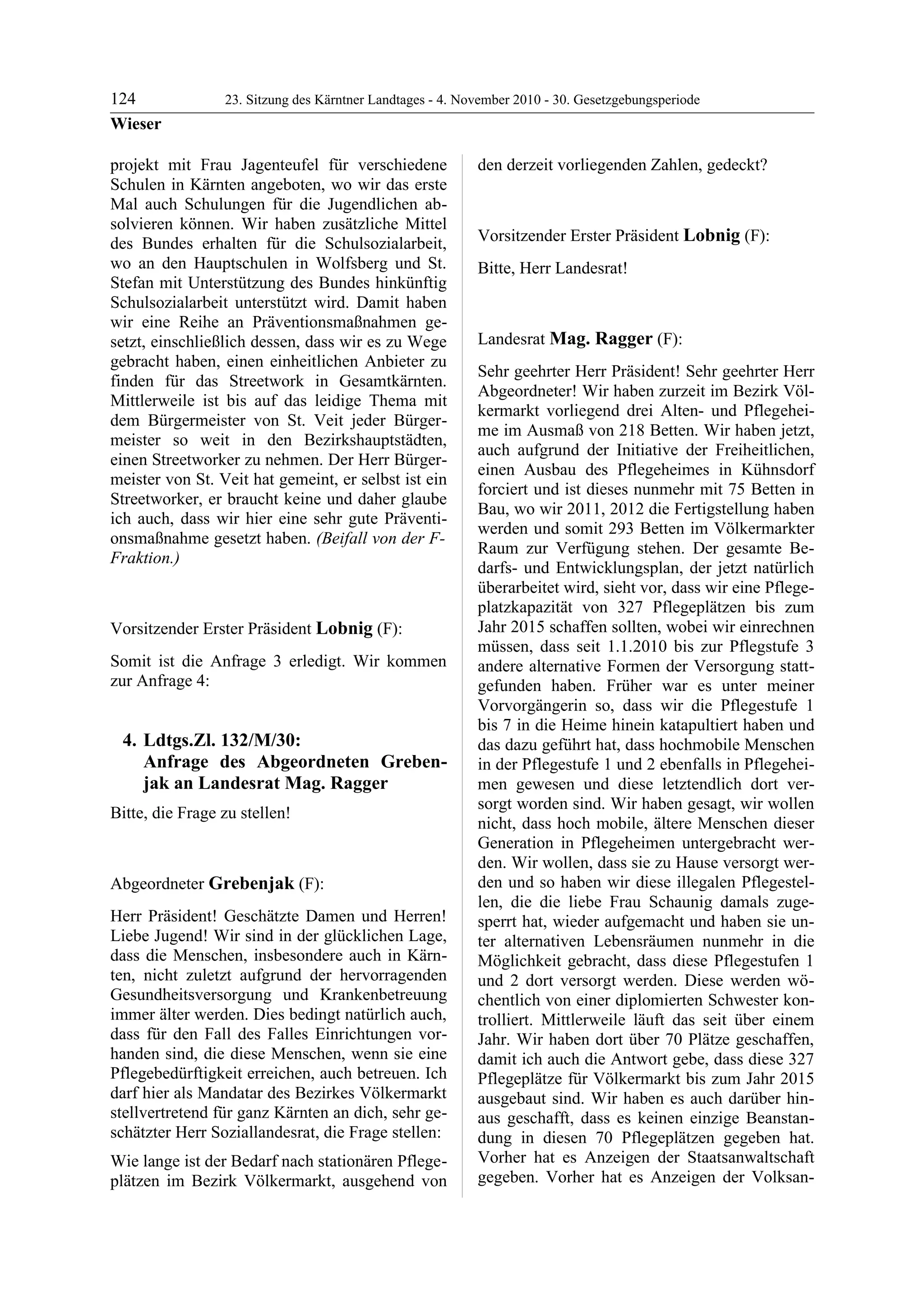 23. LTG-Sitzung am 4. November 2010