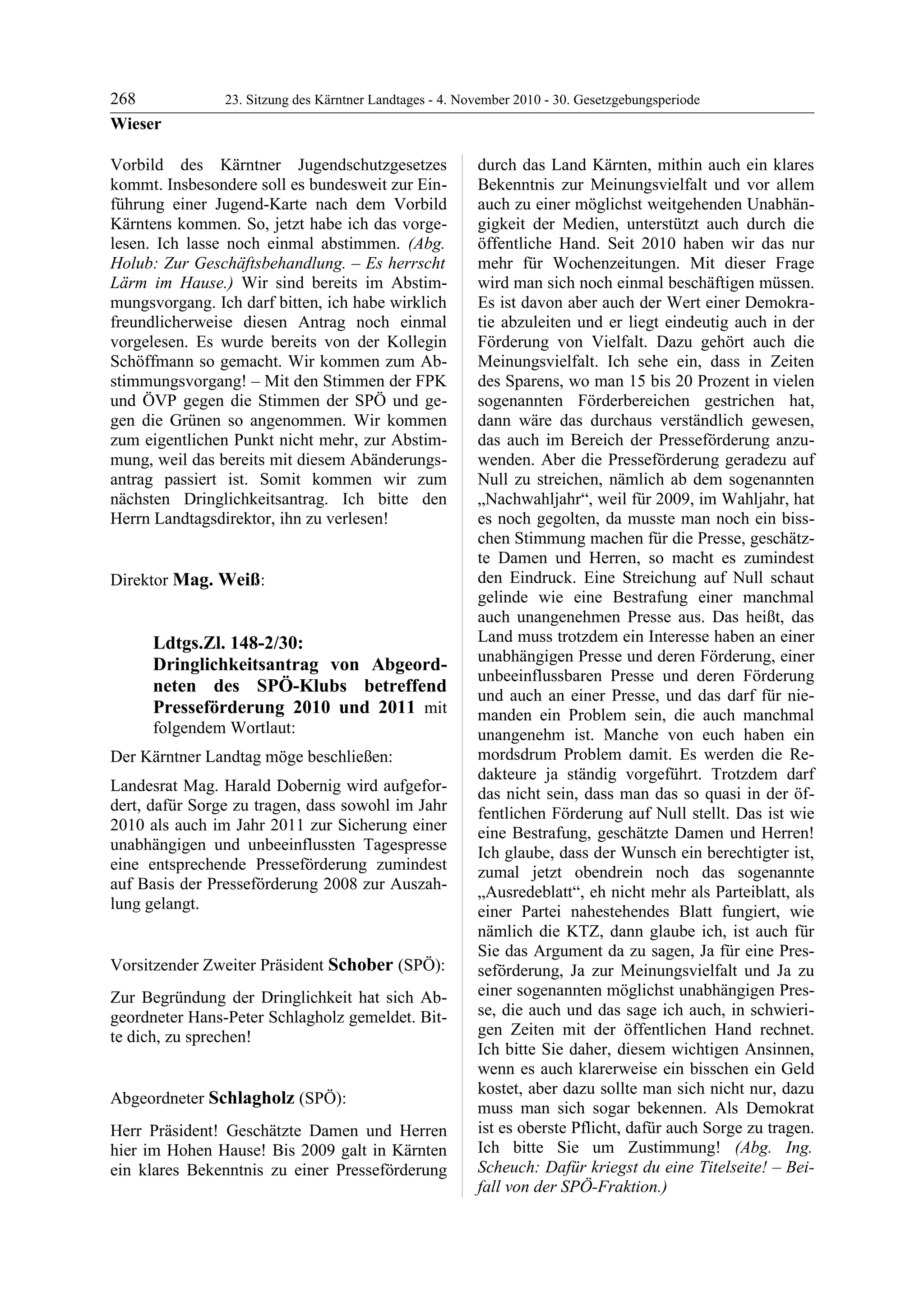 23. LTG-Sitzung am 4. November 2010