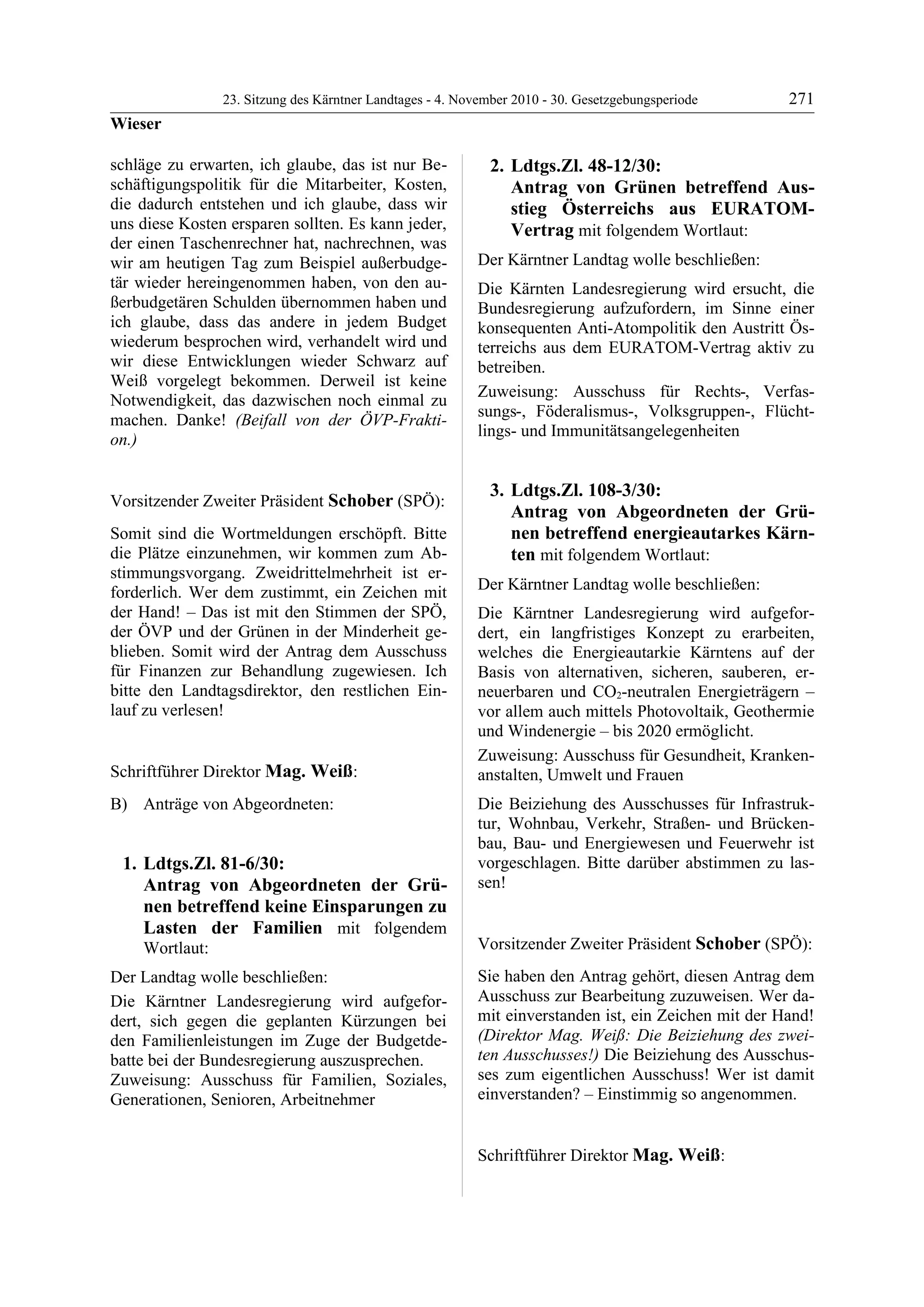 23. LTG-Sitzung am 4. November 2010