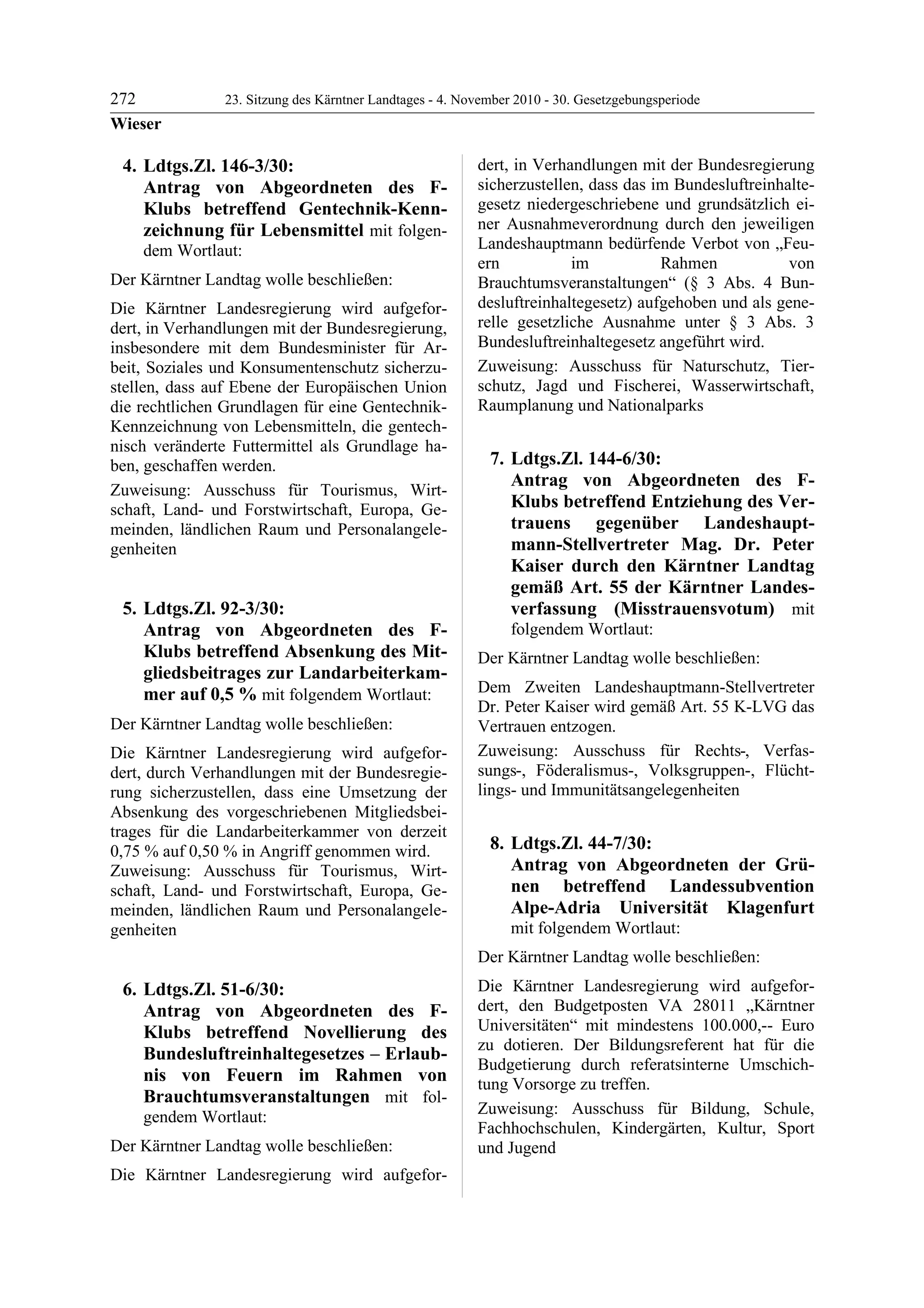 23. LTG-Sitzung am 4. November 2010