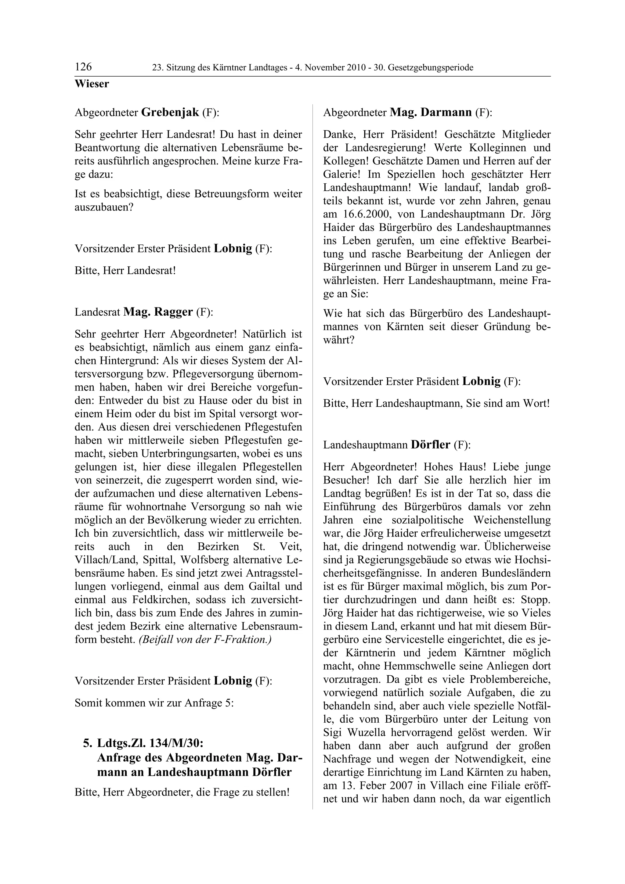 23. LTG-Sitzung am 4. November 2010