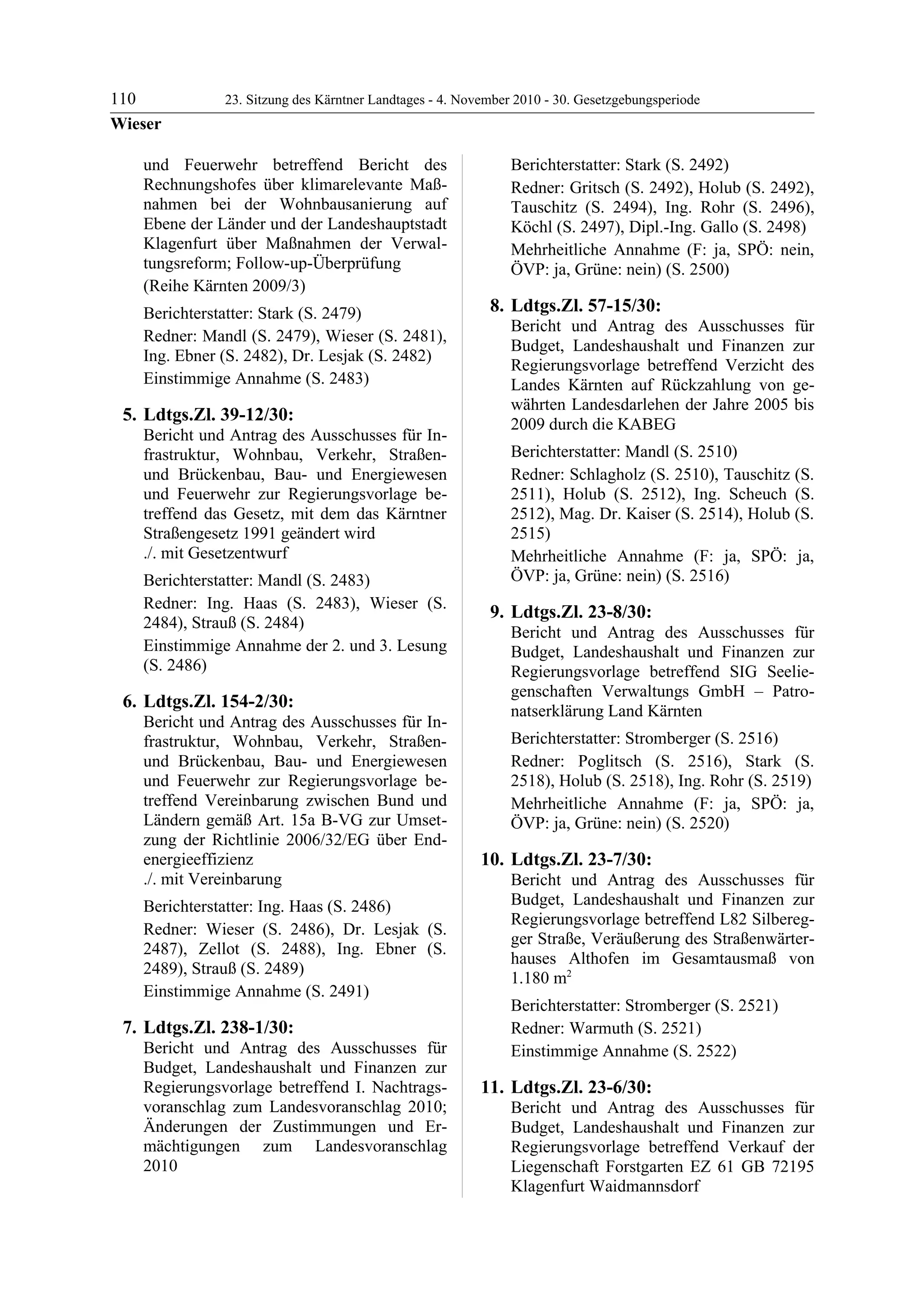 23. LTG-Sitzung am 4. November 2010