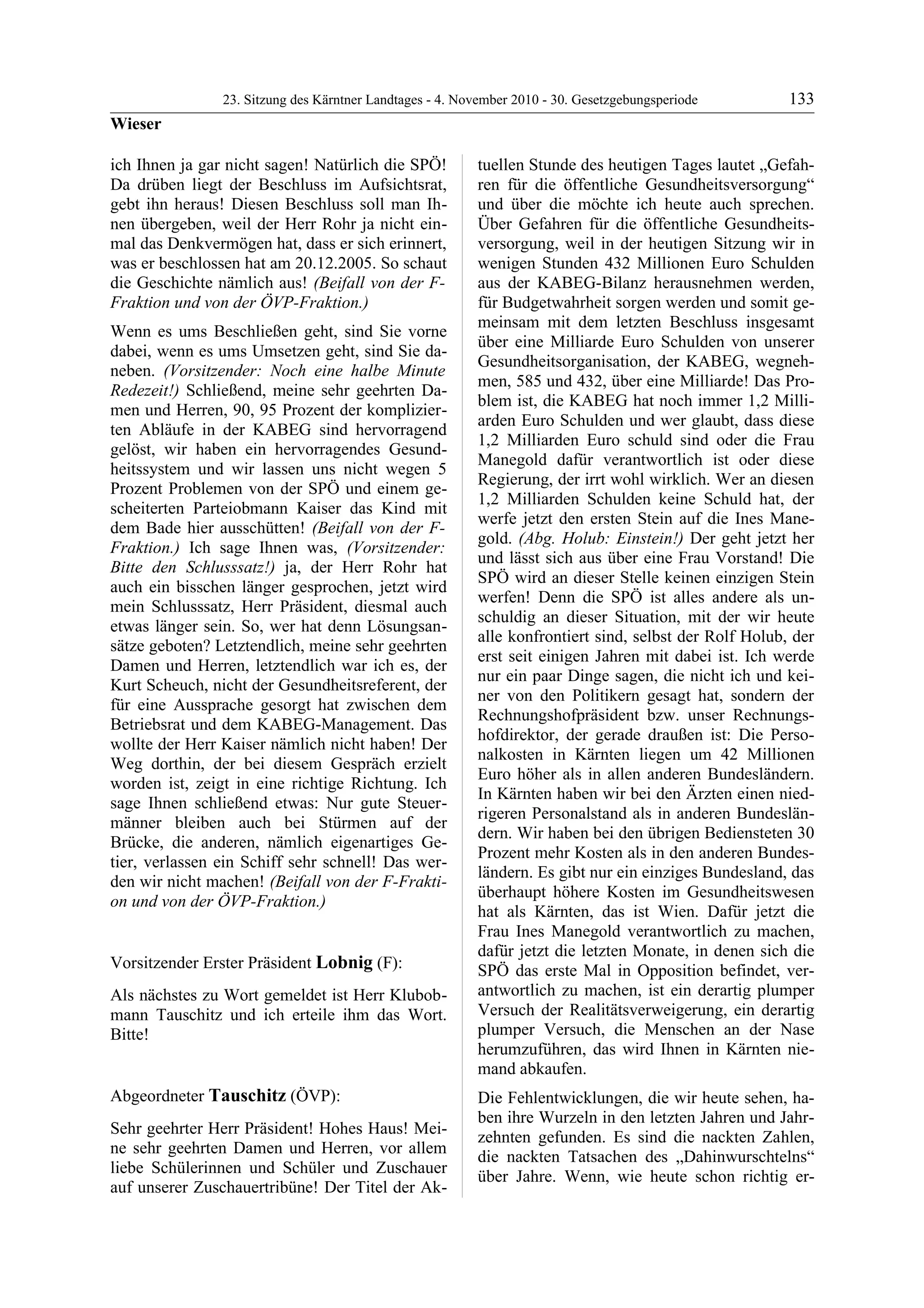 23. LTG-Sitzung am 4. November 2010