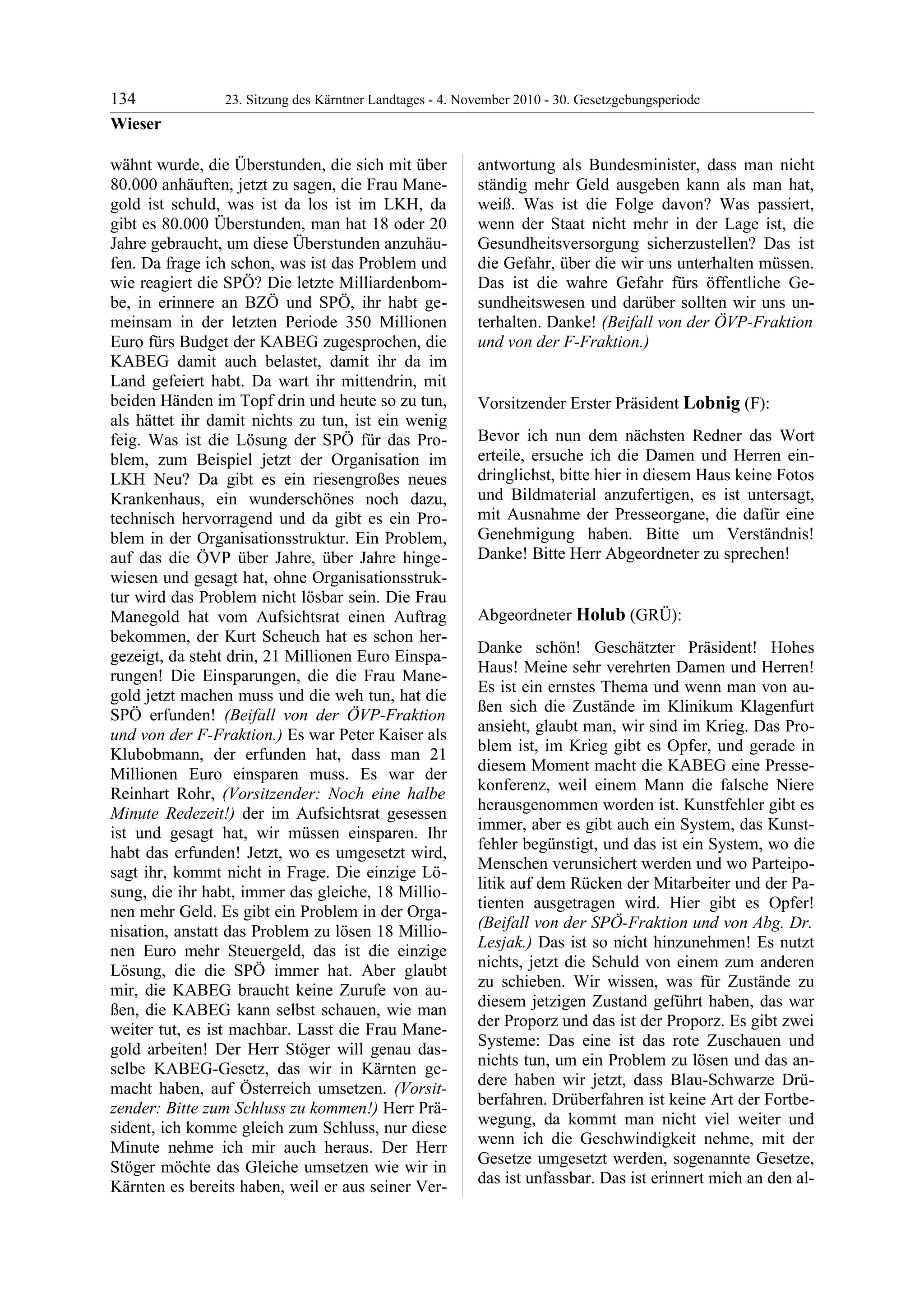 23. LTG-Sitzung am 4. November 2010