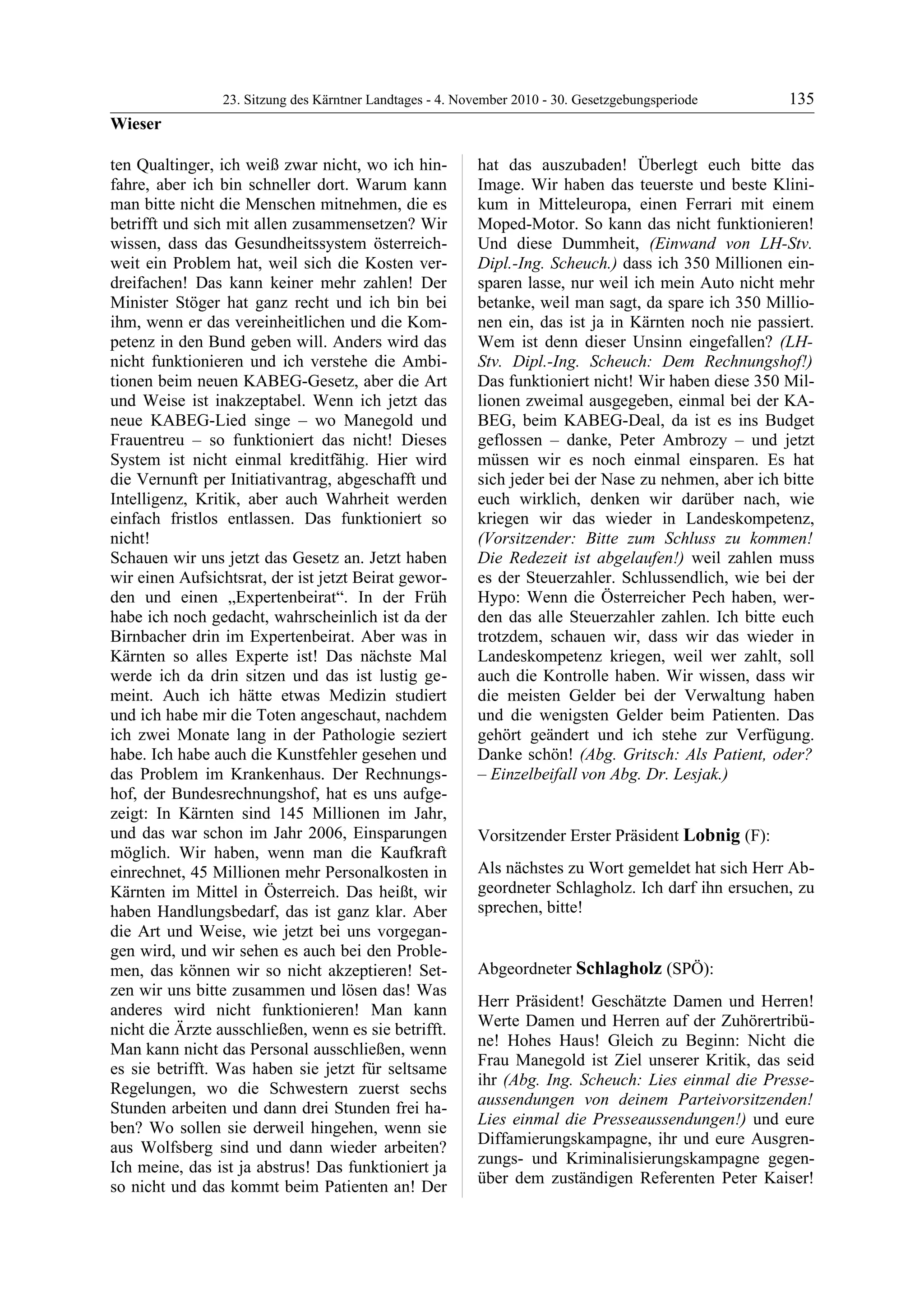 23. LTG-Sitzung am 4. November 2010