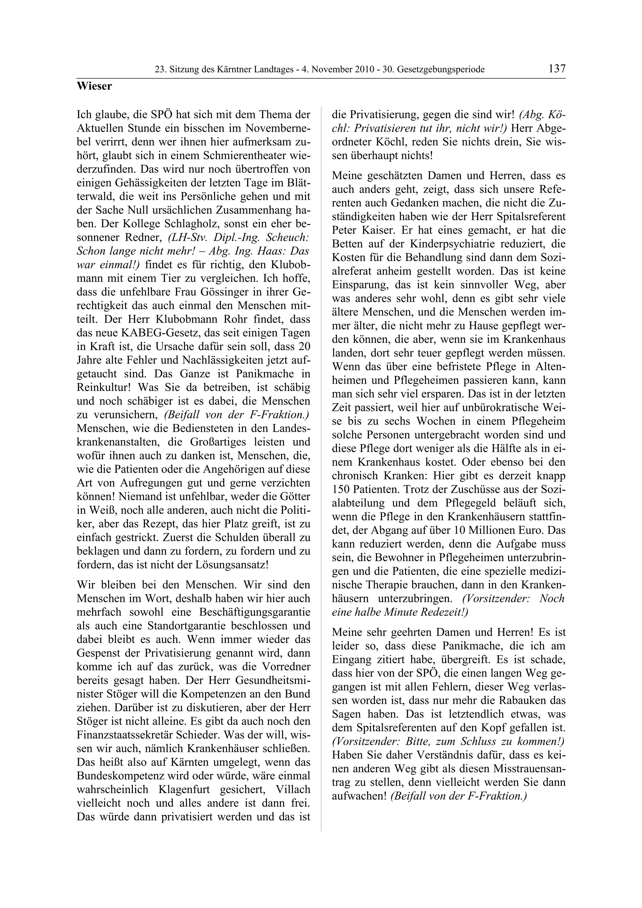 23. LTG-Sitzung am 4. November 2010