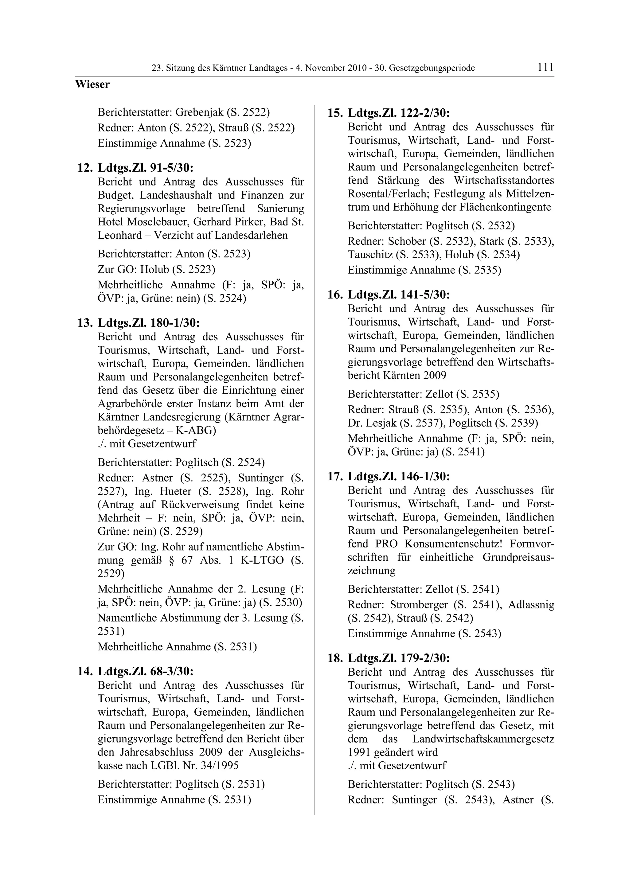 23. LTG-Sitzung am 4. November 2010