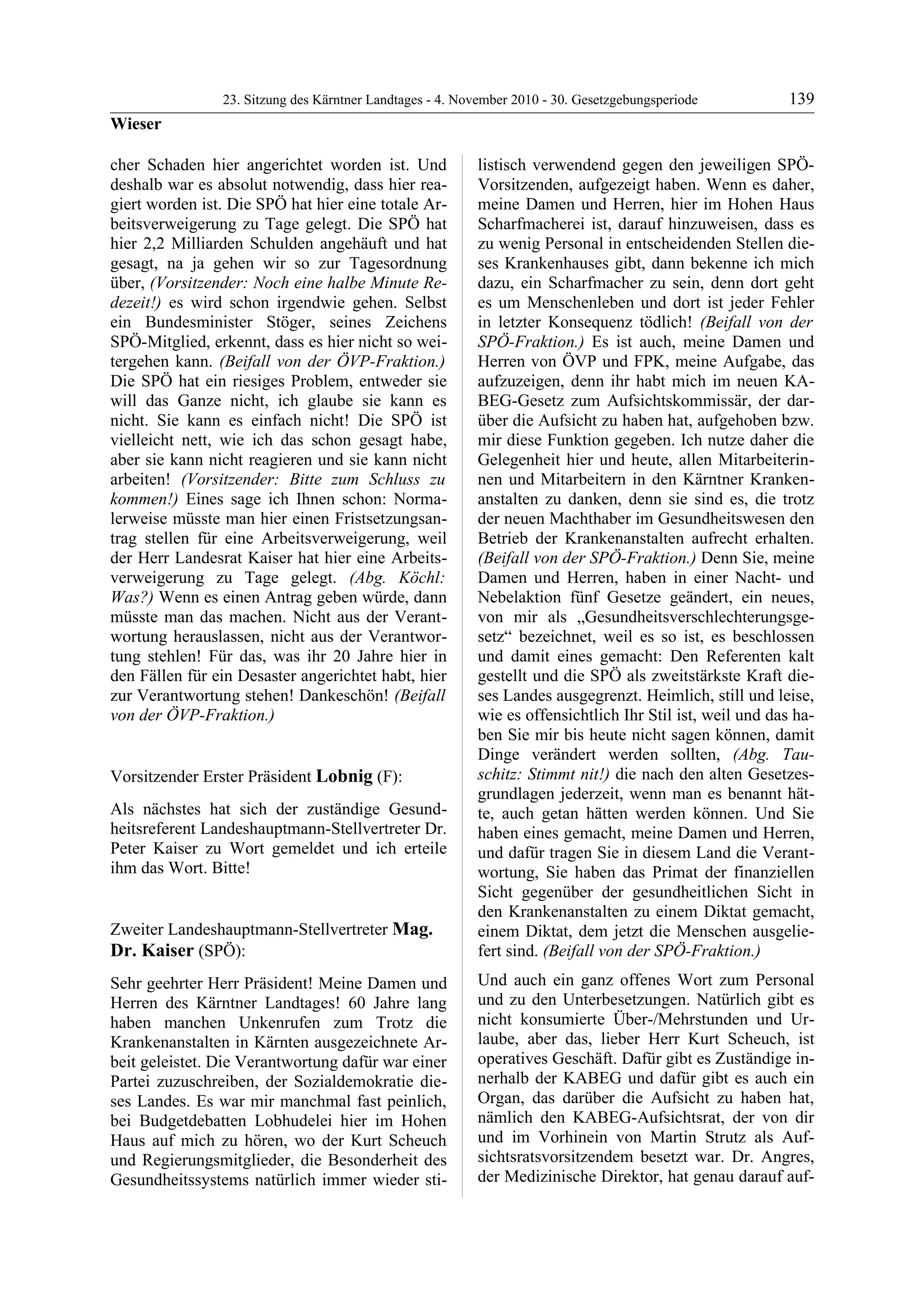 23. LTG-Sitzung am 4. November 2010