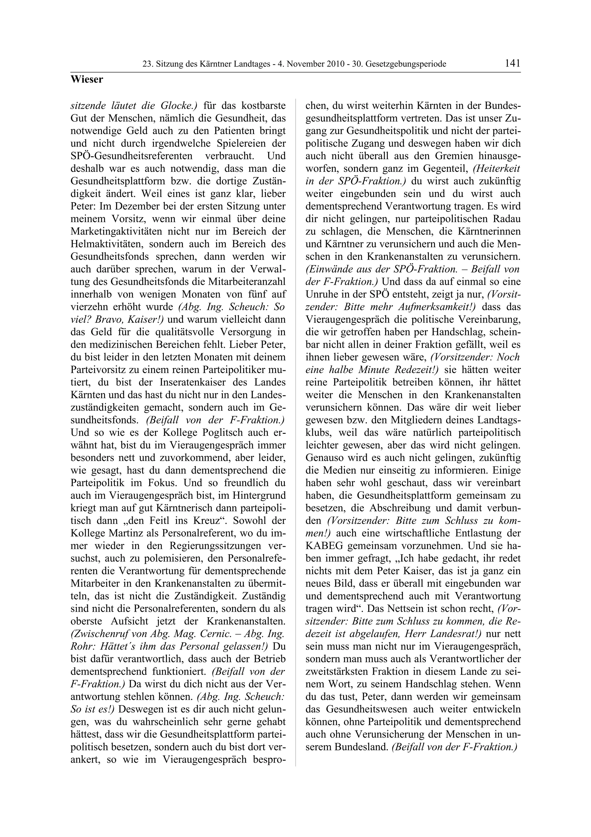 23. LTG-Sitzung am 4. November 2010