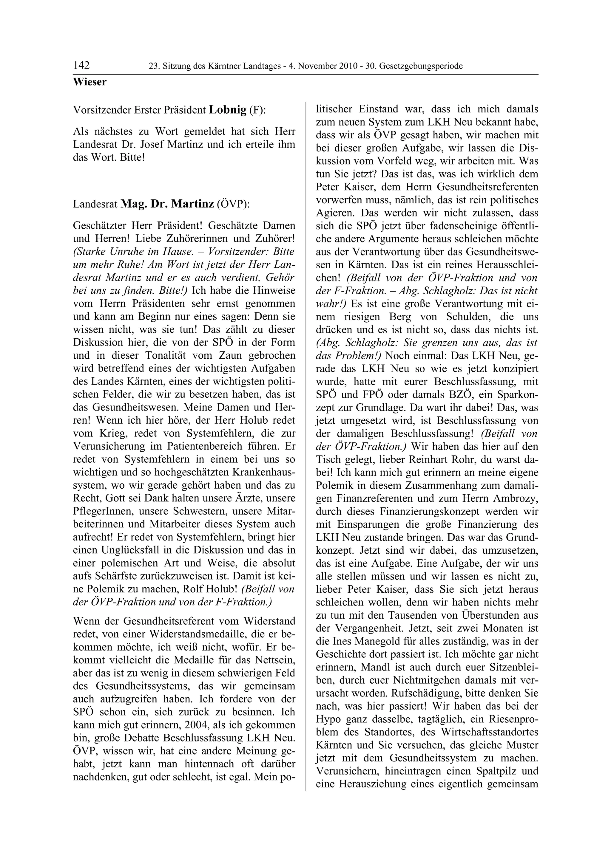 23. LTG-Sitzung am 4. November 2010