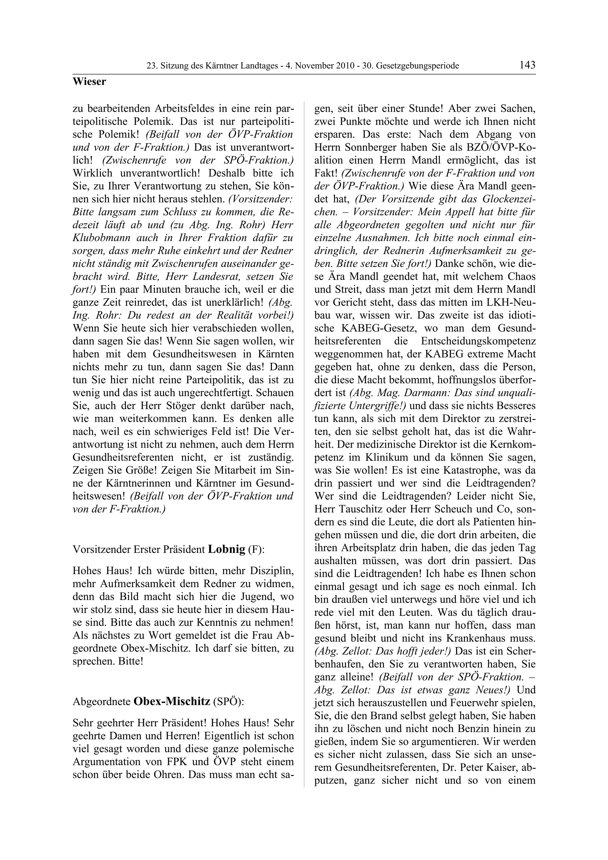 23. LTG-Sitzung am 4. November 2010