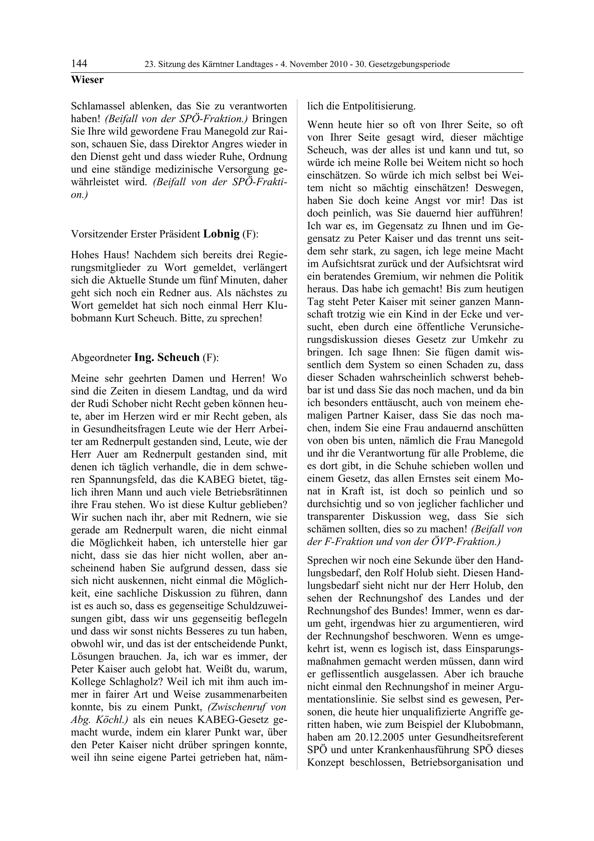 23. LTG-Sitzung am 4. November 2010