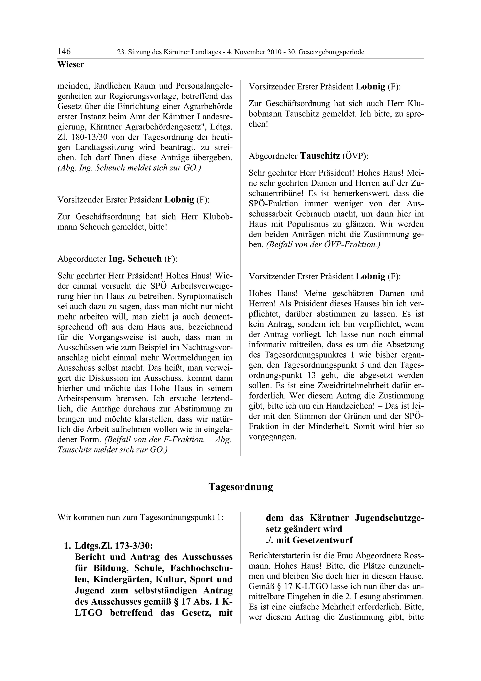 23. LTG-Sitzung am 4. November 2010