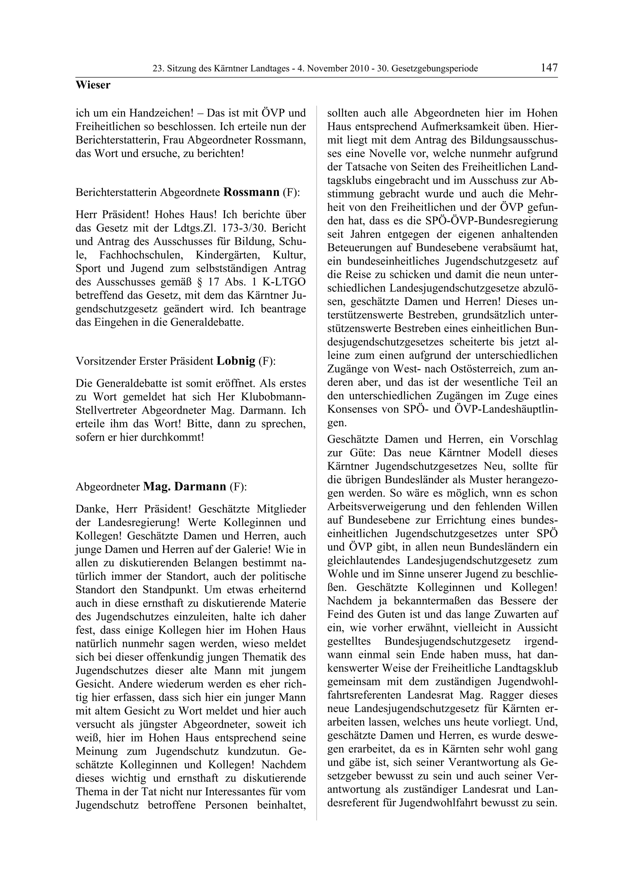 23. LTG-Sitzung am 4. November 2010