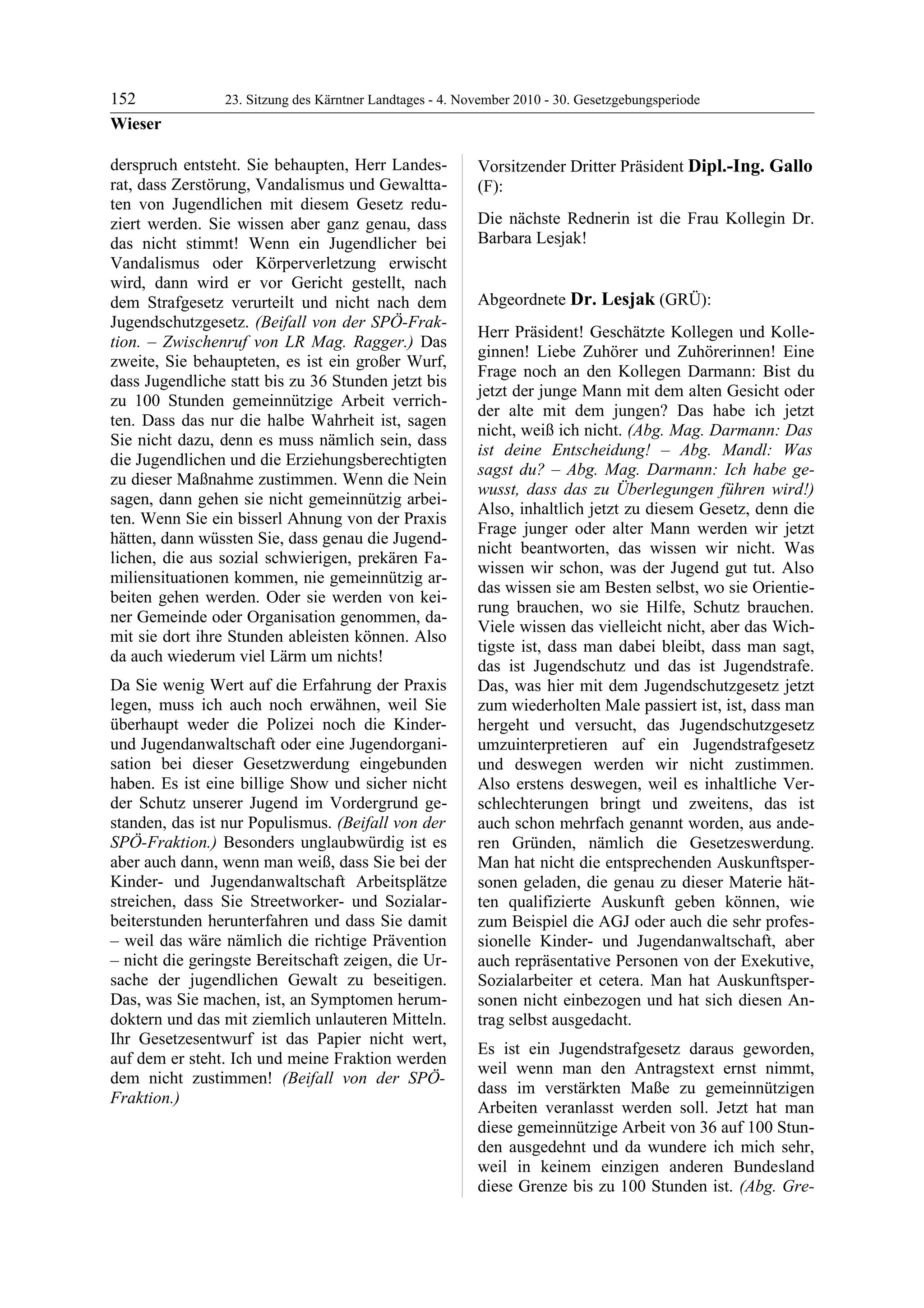 23. LTG-Sitzung am 4. November 2010