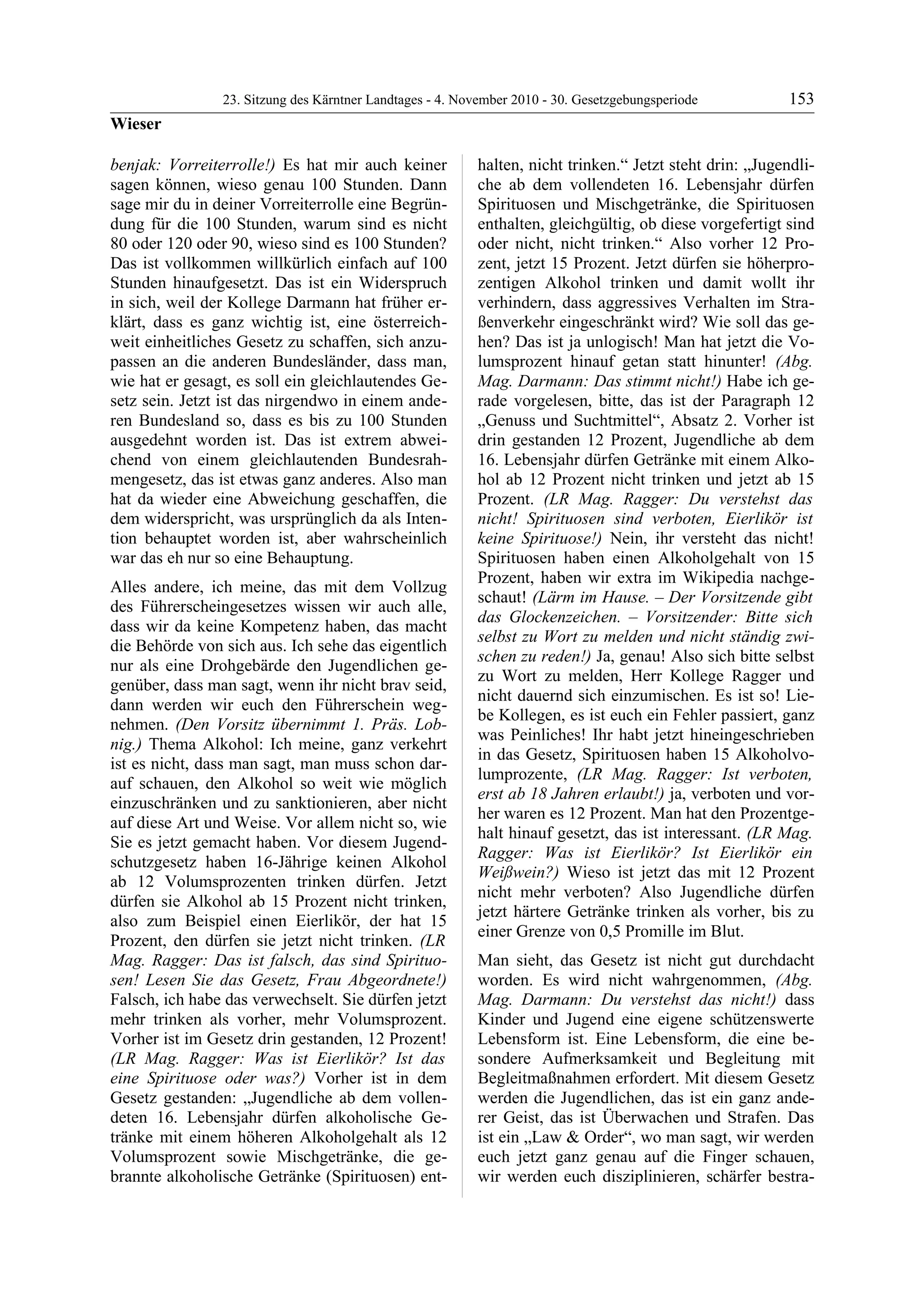 23. LTG-Sitzung am 4. November 2010