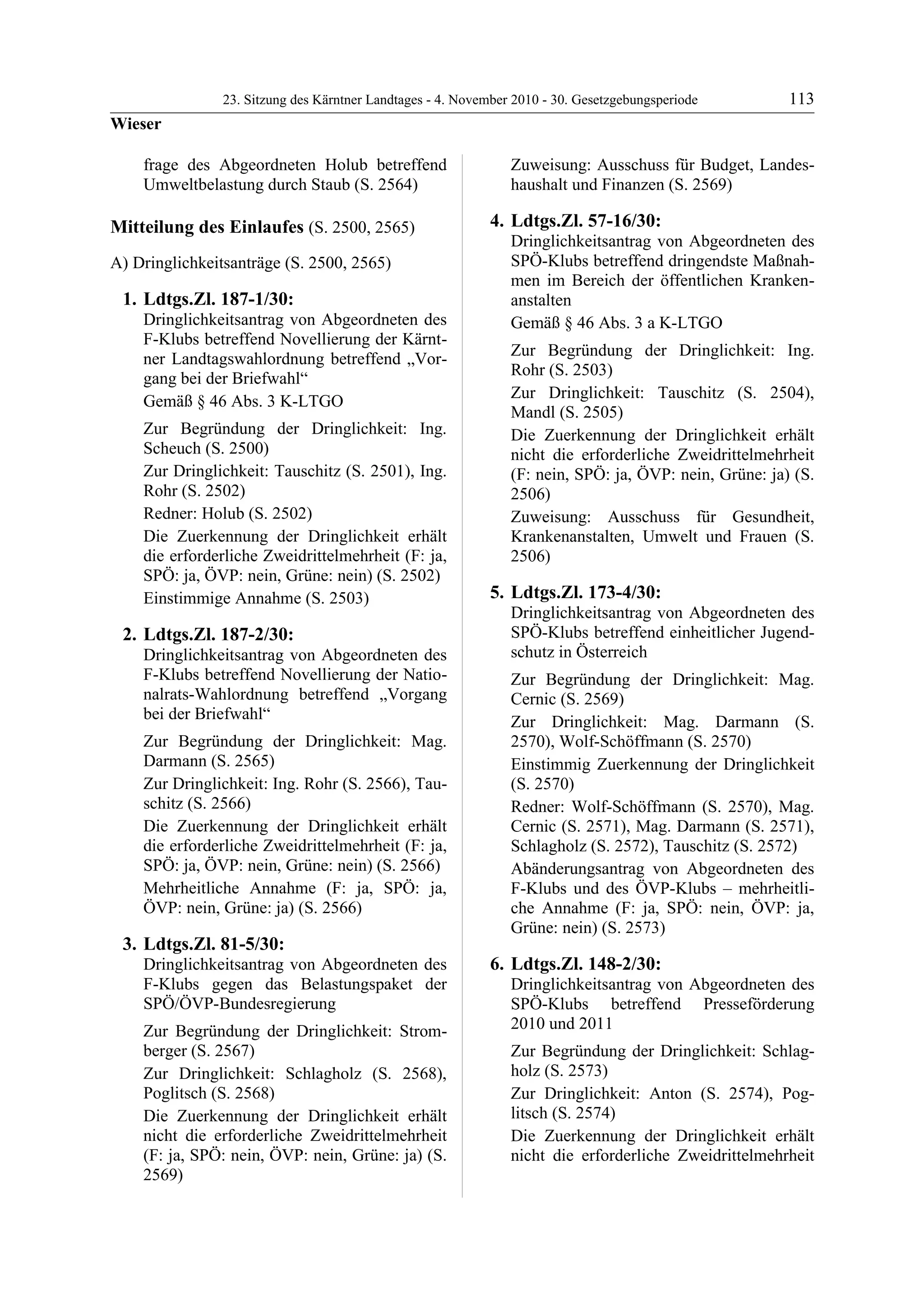 23. LTG-Sitzung am 4. November 2010