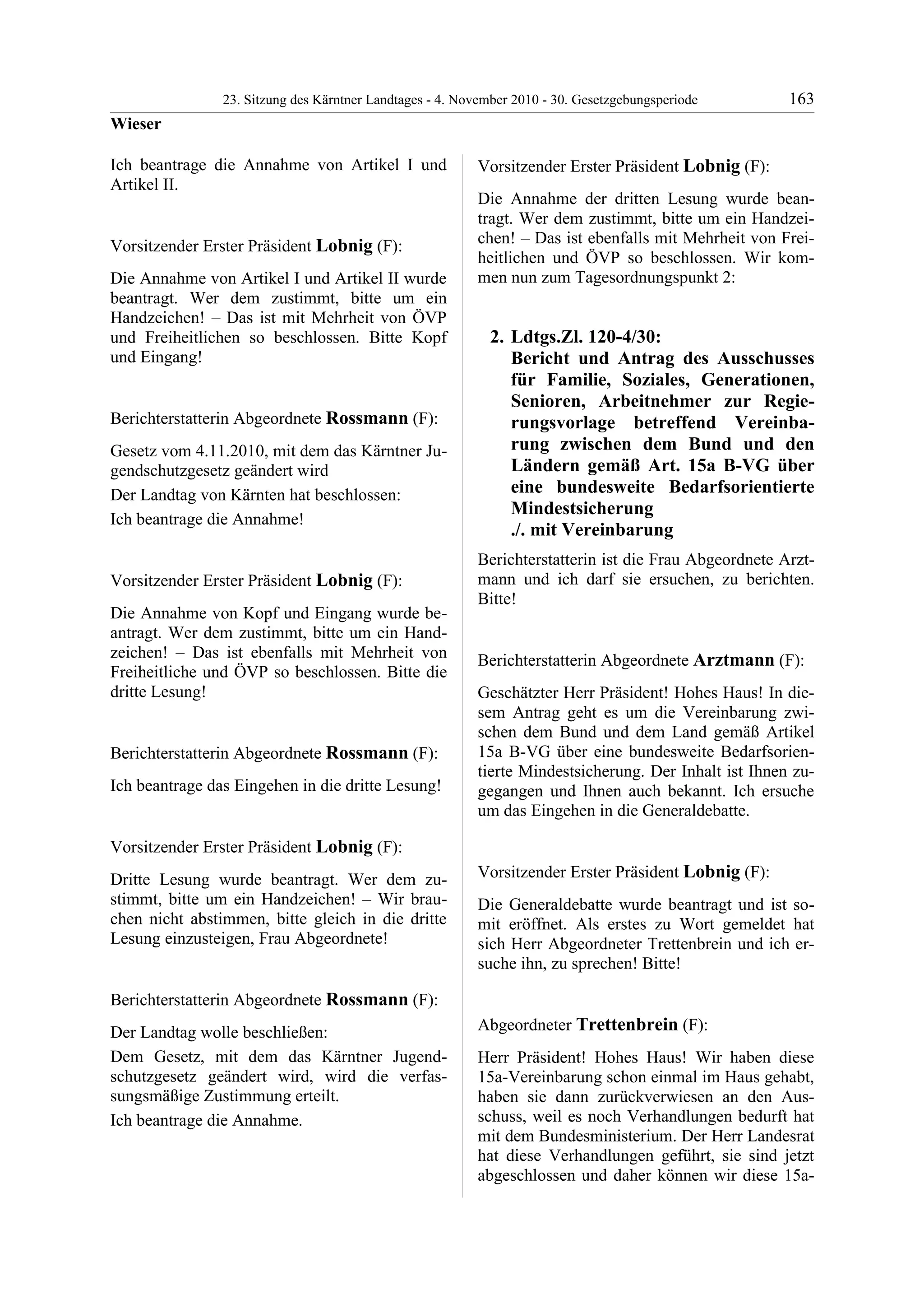 23. LTG-Sitzung am 4. November 2010