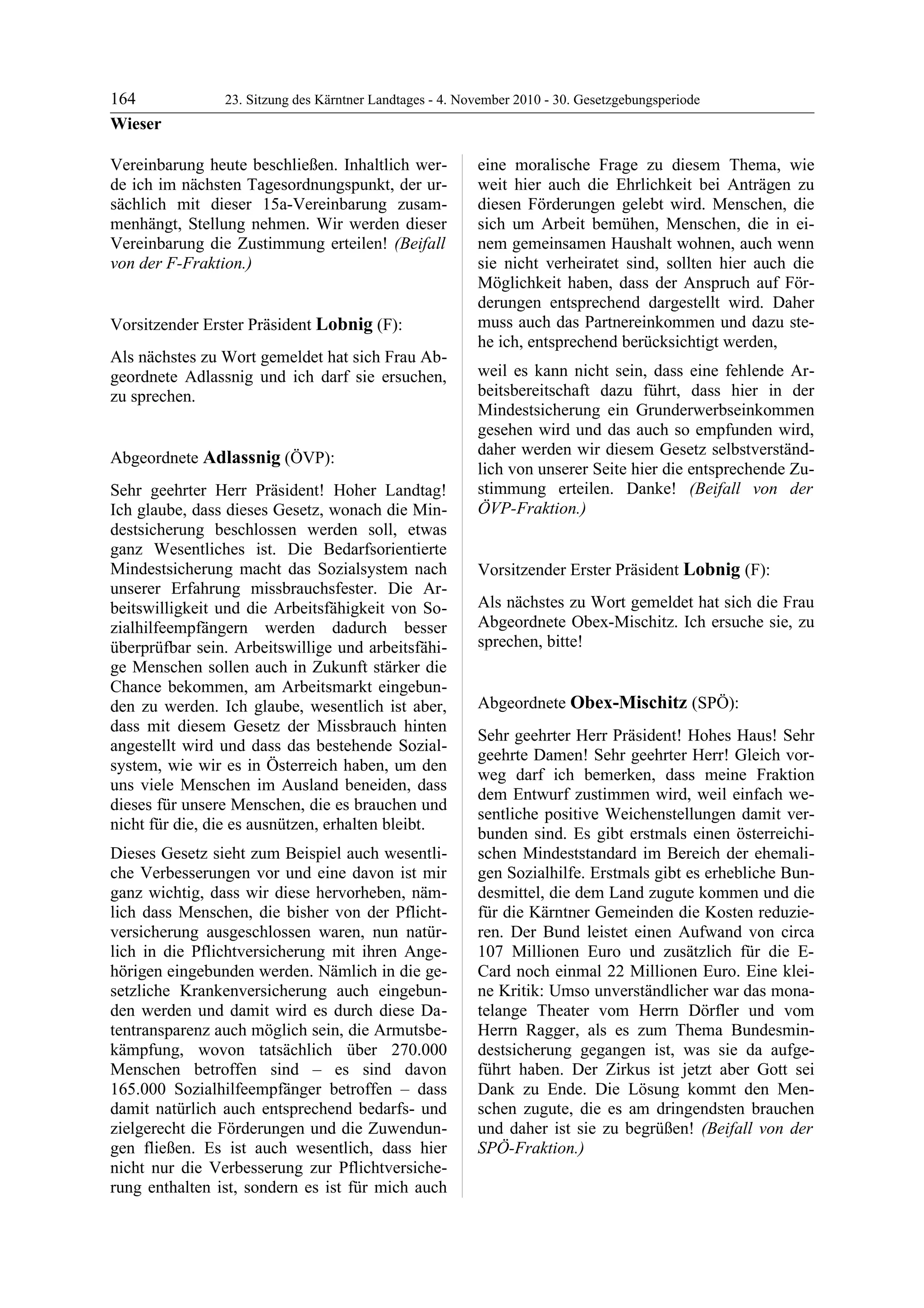 23. LTG-Sitzung am 4. November 2010