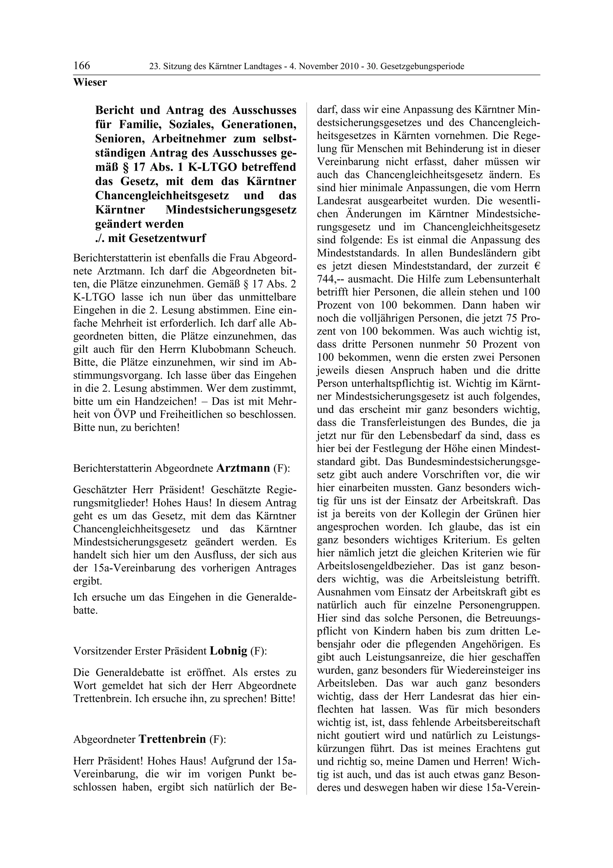 23. LTG-Sitzung am 4. November 2010