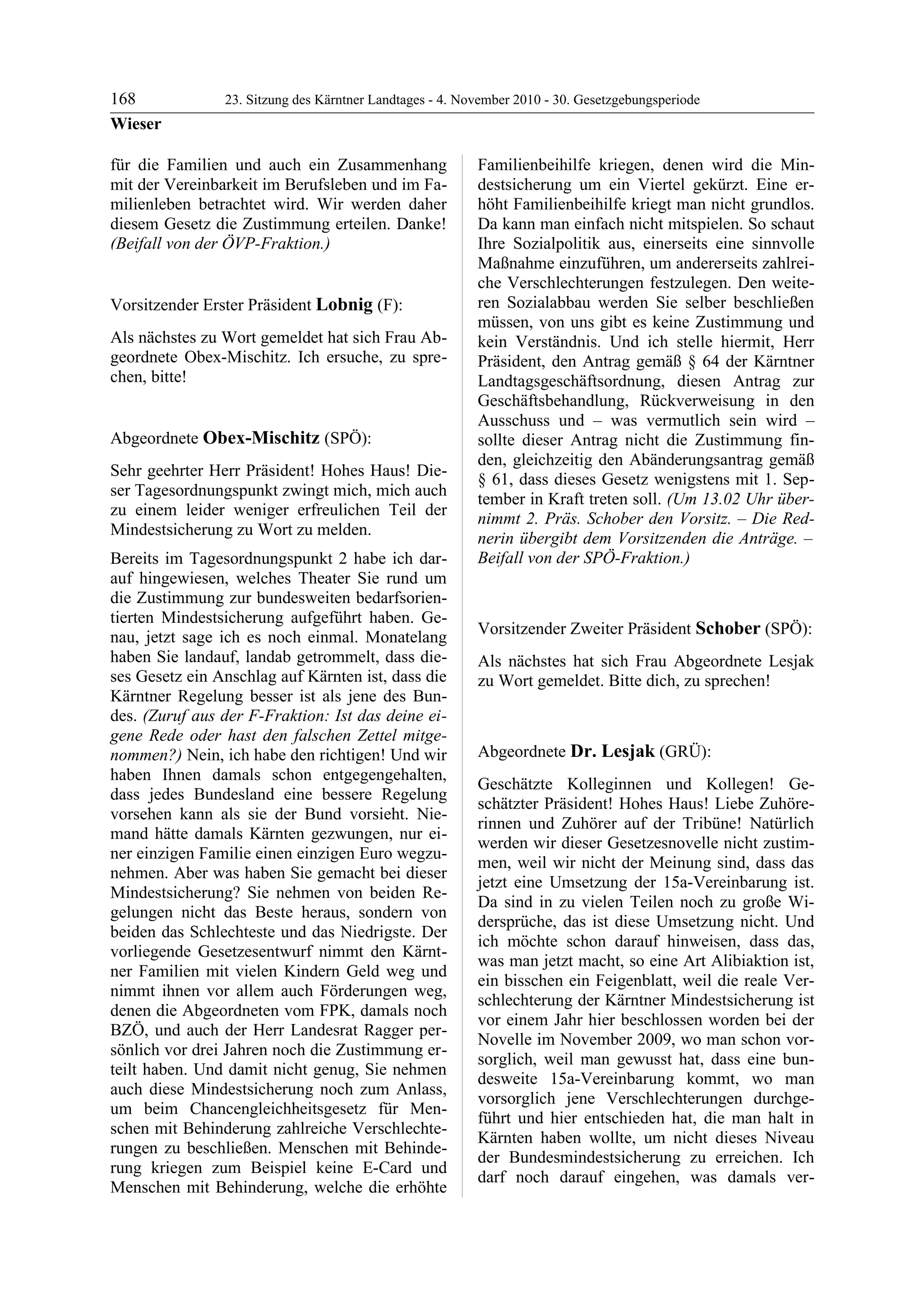 23. LTG-Sitzung am 4. November 2010