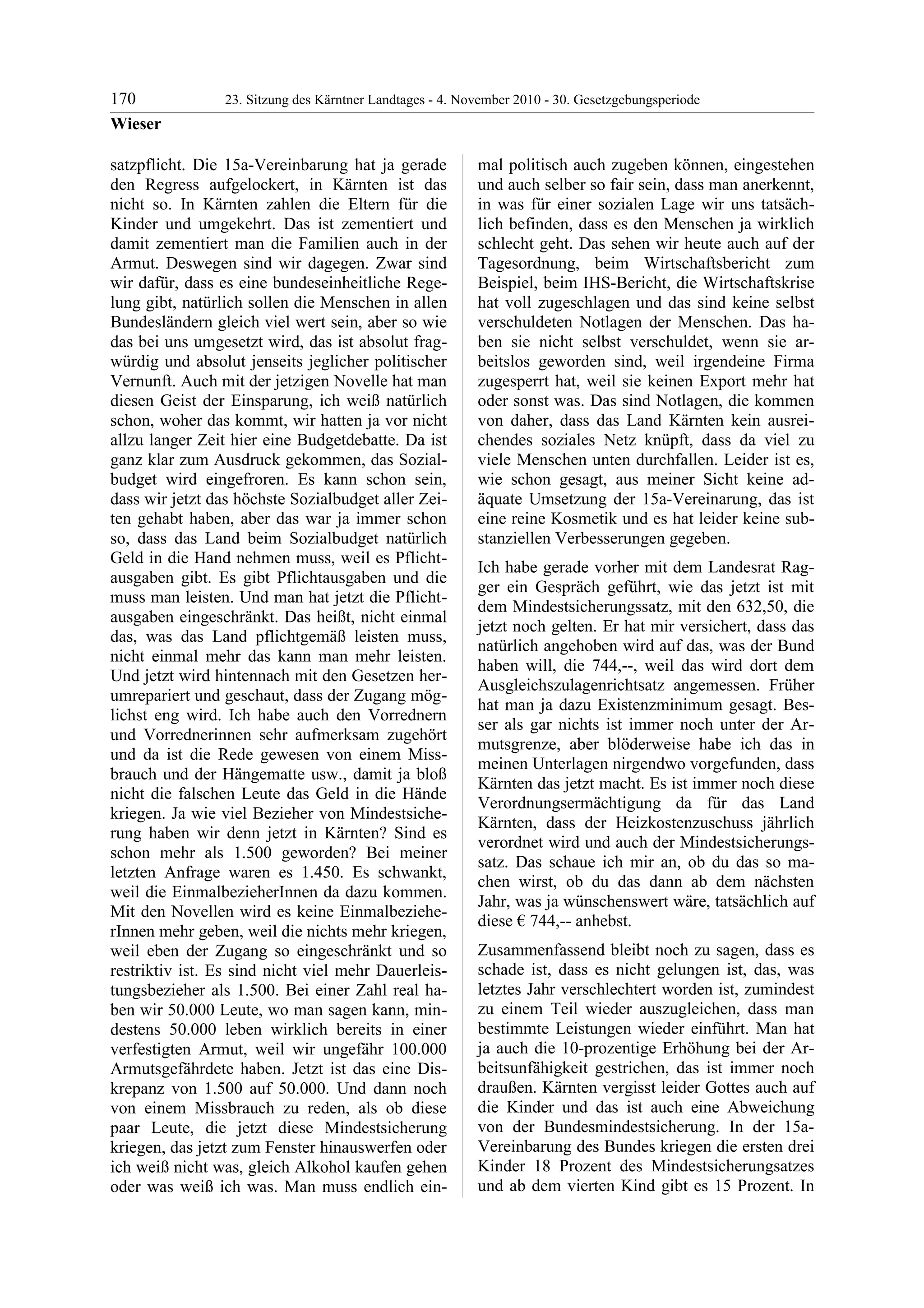 23. LTG-Sitzung am 4. November 2010