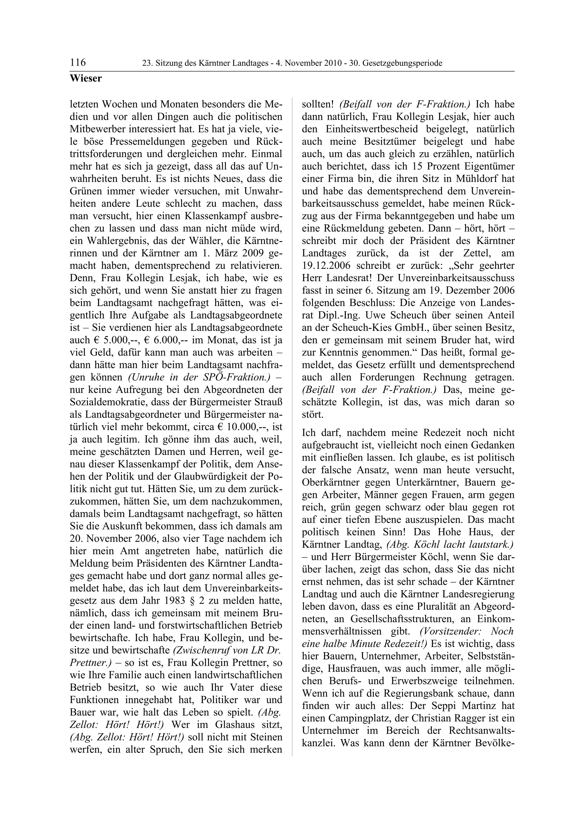 23. LTG-Sitzung am 4. November 2010