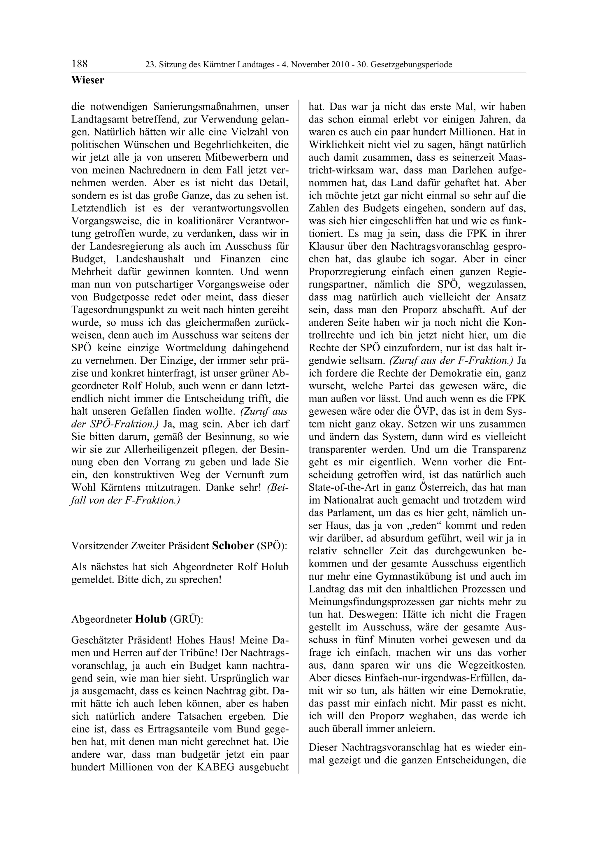 23. LTG-Sitzung am 4. November 2010