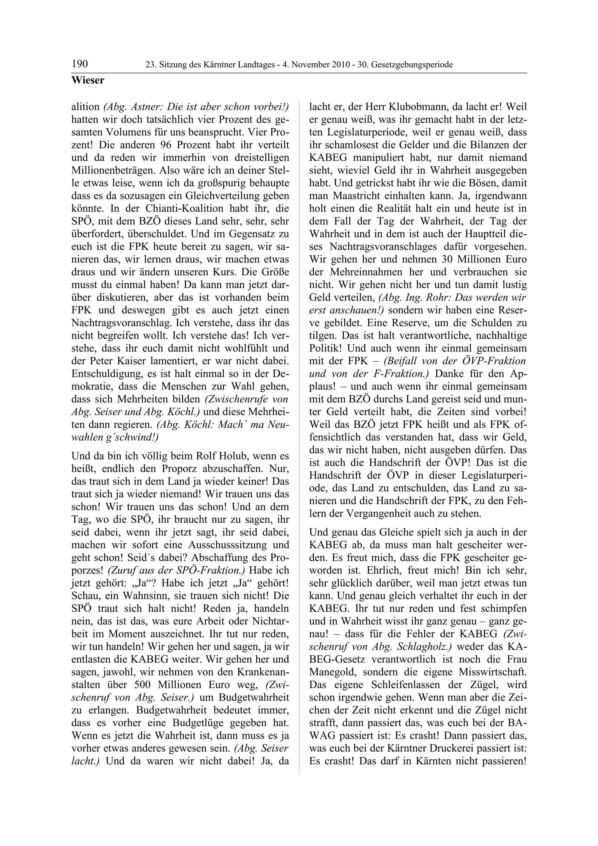 23. LTG-Sitzung am 4. November 2010