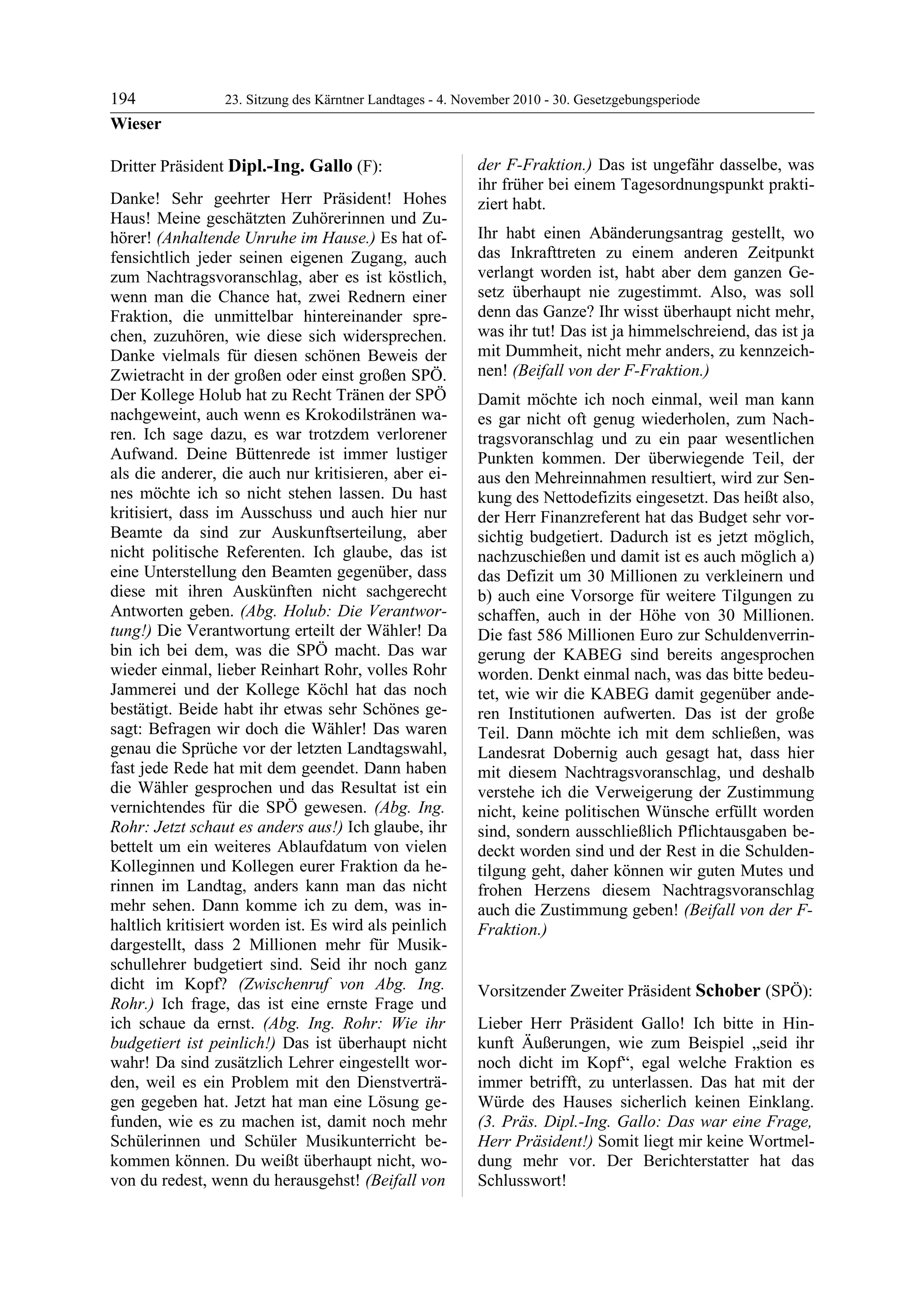 23. LTG-Sitzung am 4. November 2010