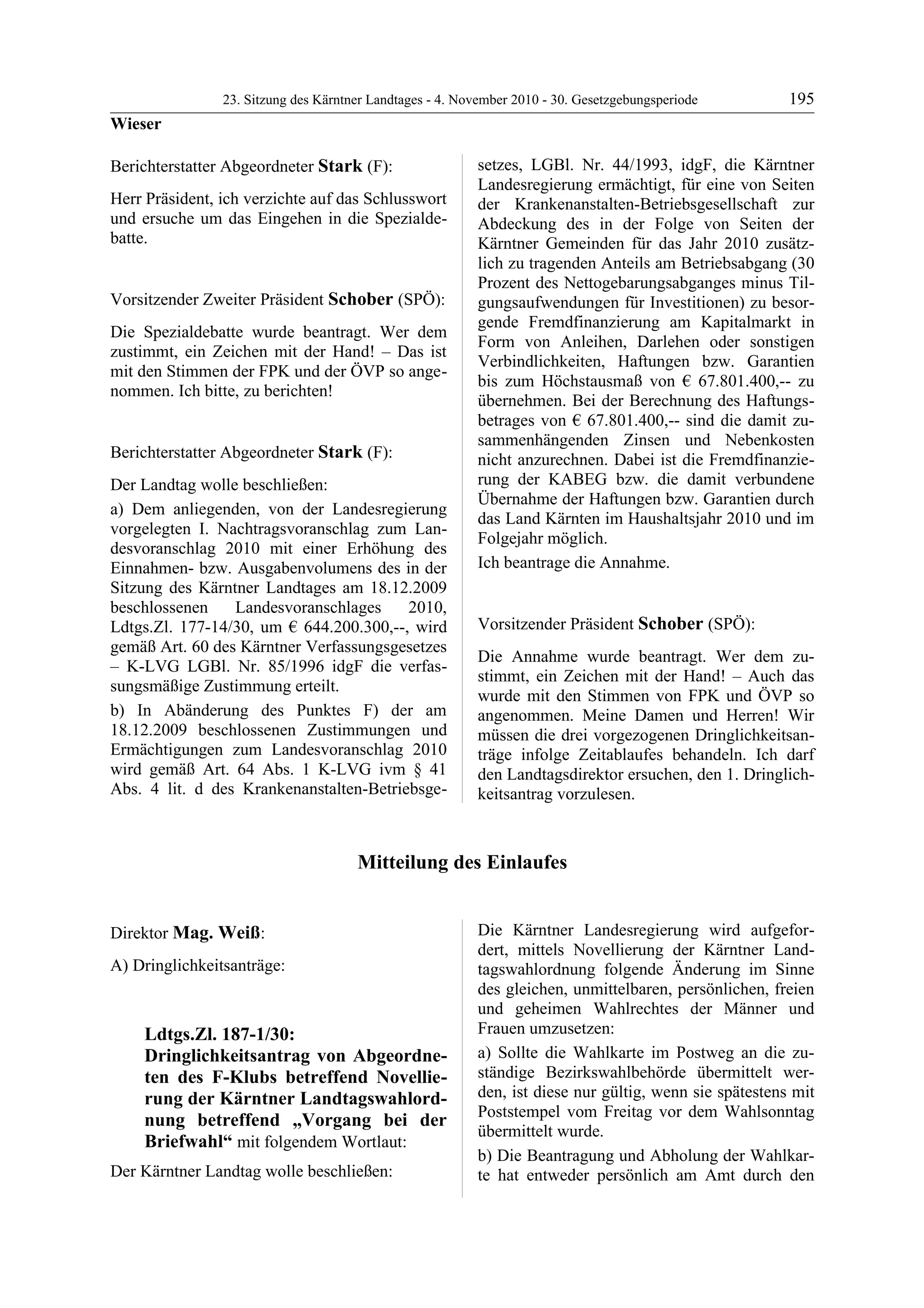 23. LTG-Sitzung am 4. November 2010