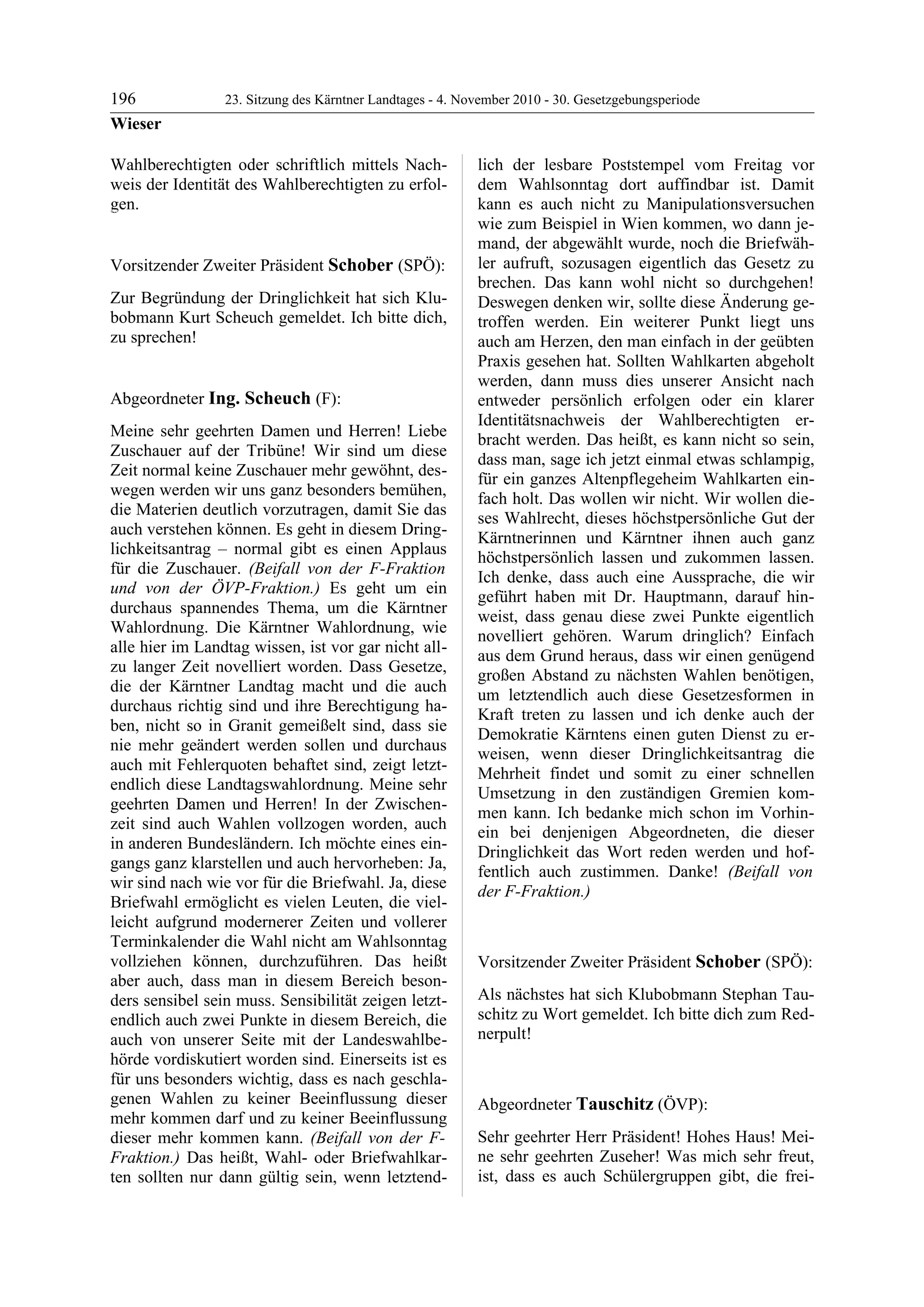 23. LTG-Sitzung am 4. November 2010