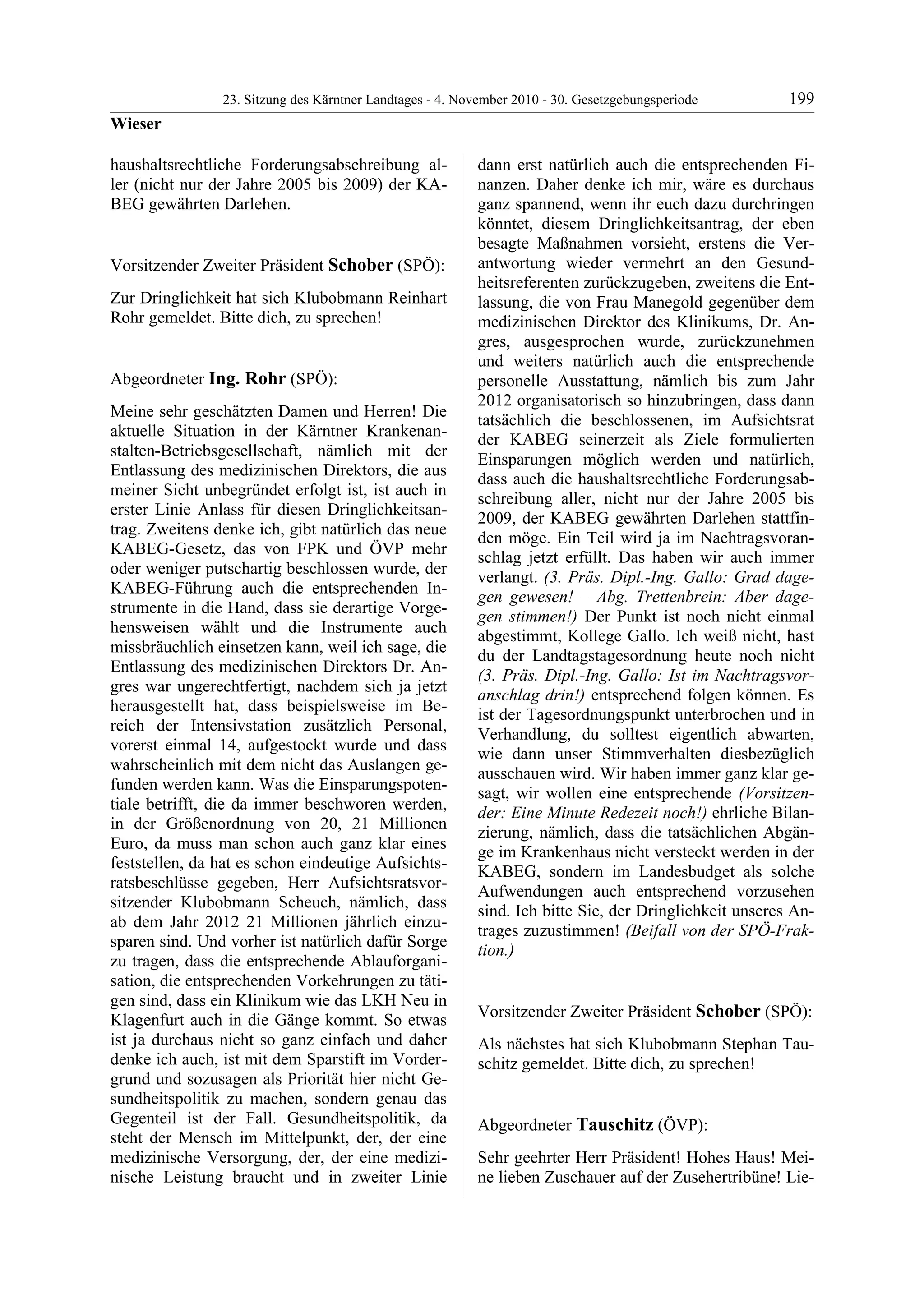 23. LTG-Sitzung am 4. November 2010