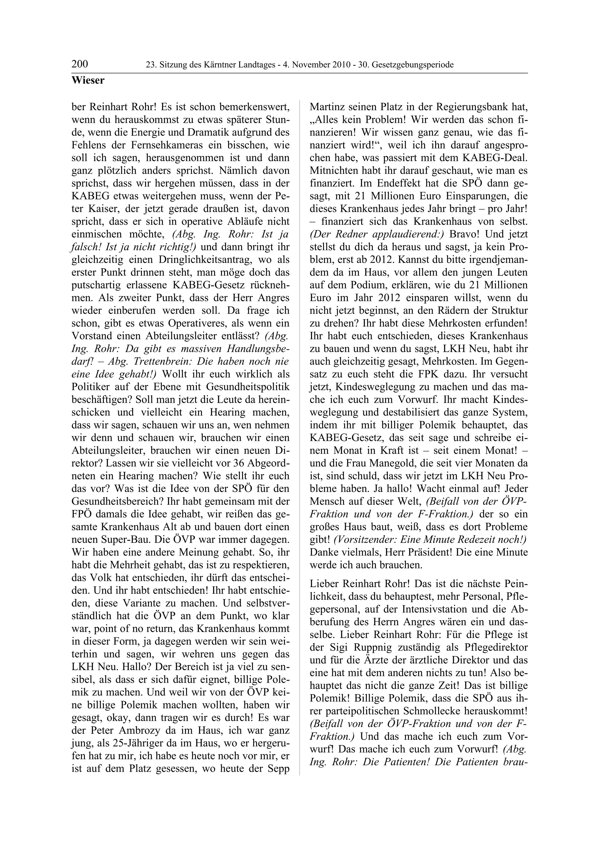 23. LTG-Sitzung am 4. November 2010