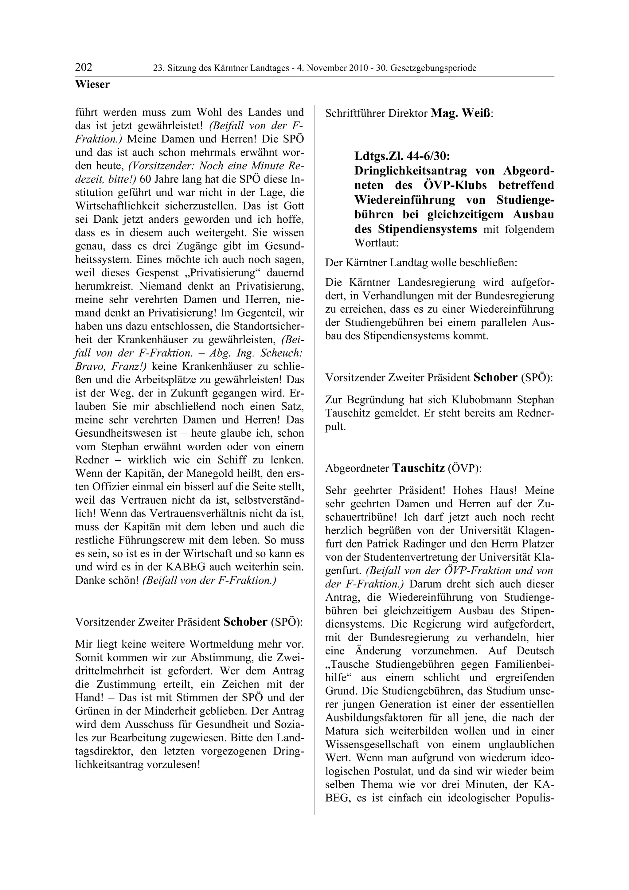 23. LTG-Sitzung am 4. November 2010