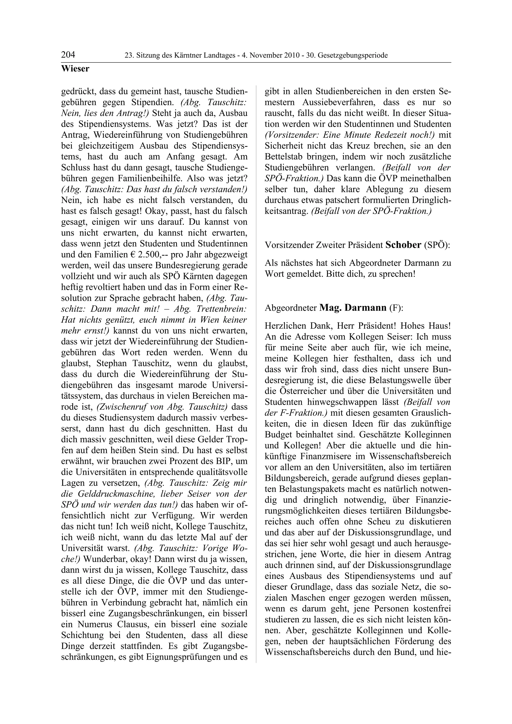 23. LTG-Sitzung am 4. November 2010