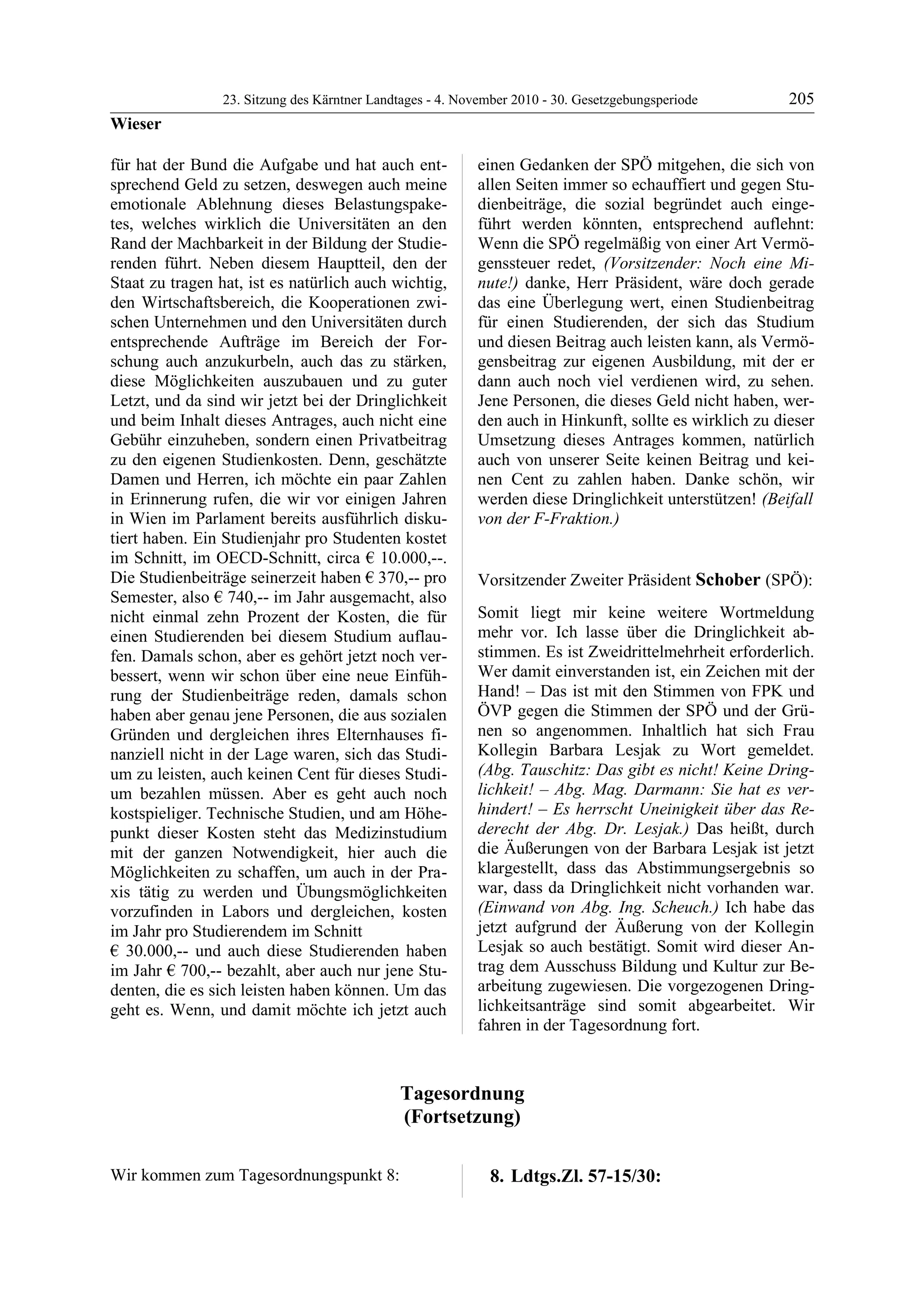 23. LTG-Sitzung am 4. November 2010