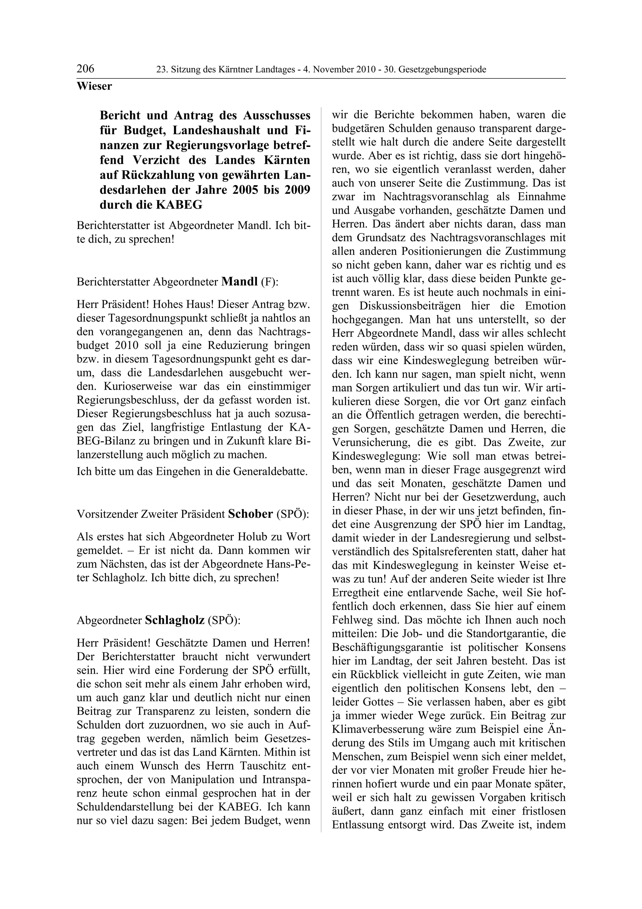 23. LTG-Sitzung am 4. November 2010