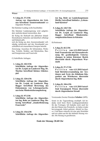 23. LTG-Sitzung am 4. November 2010