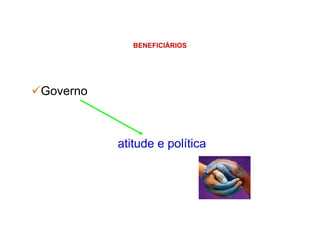 BENEFICIÁRIOS
Governo
atitude e política
 