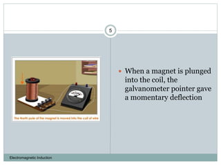 Electromagnetic Induction
5
 When a magnet is plunged
into the coil, the
galvanometer pointer gave
a momentary deflection
 