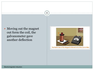 Electromagnetic Induction
6
 Moving out the magnet
out form the coil, the
galvanometer gave
another deflection
 