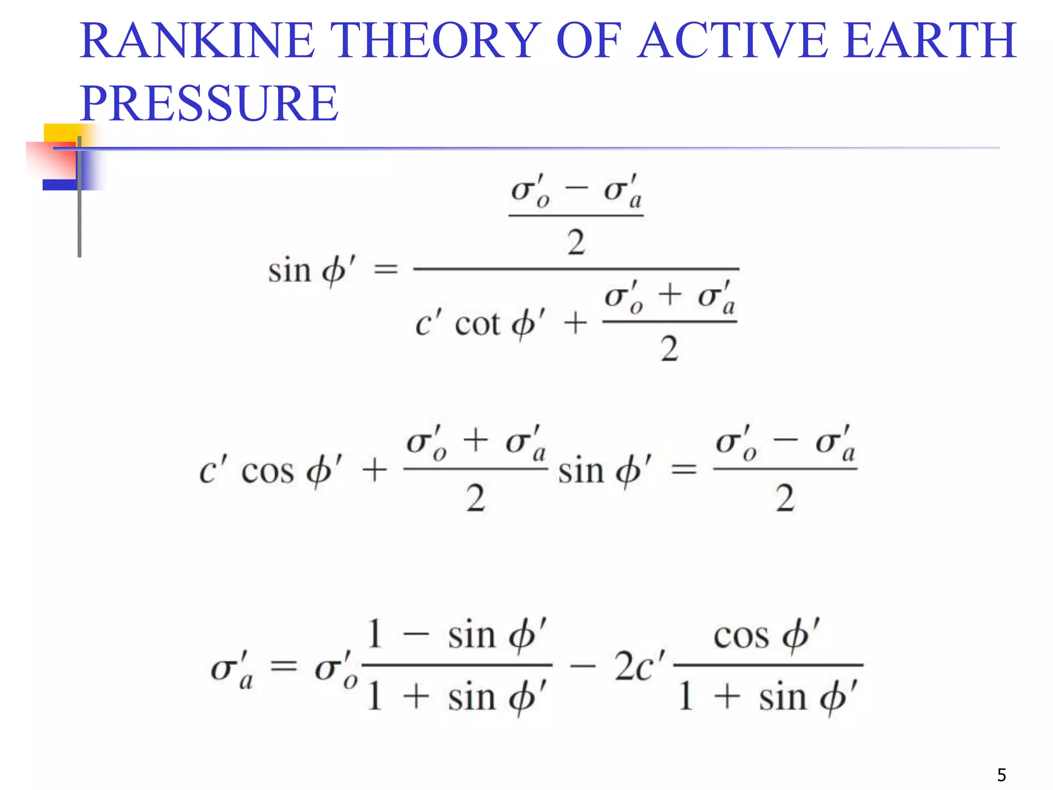Geotechnical Engineering-II [Lec #23: Rankine Earth Pressure Theory] | PPSX