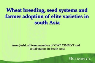 Wheat breeding, seed systems and
farmer adoption of elite varieties in
           south Asia



  Arun Joshi, all team members of GWP CIMMYT and
                collaborators in South Asia
 