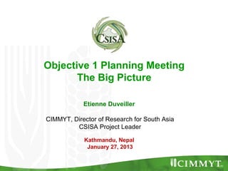 Objective 1 Planning Meeting
       The Big Picture

            Etienne Duveiller

CIMMYT, Director of Research for South...